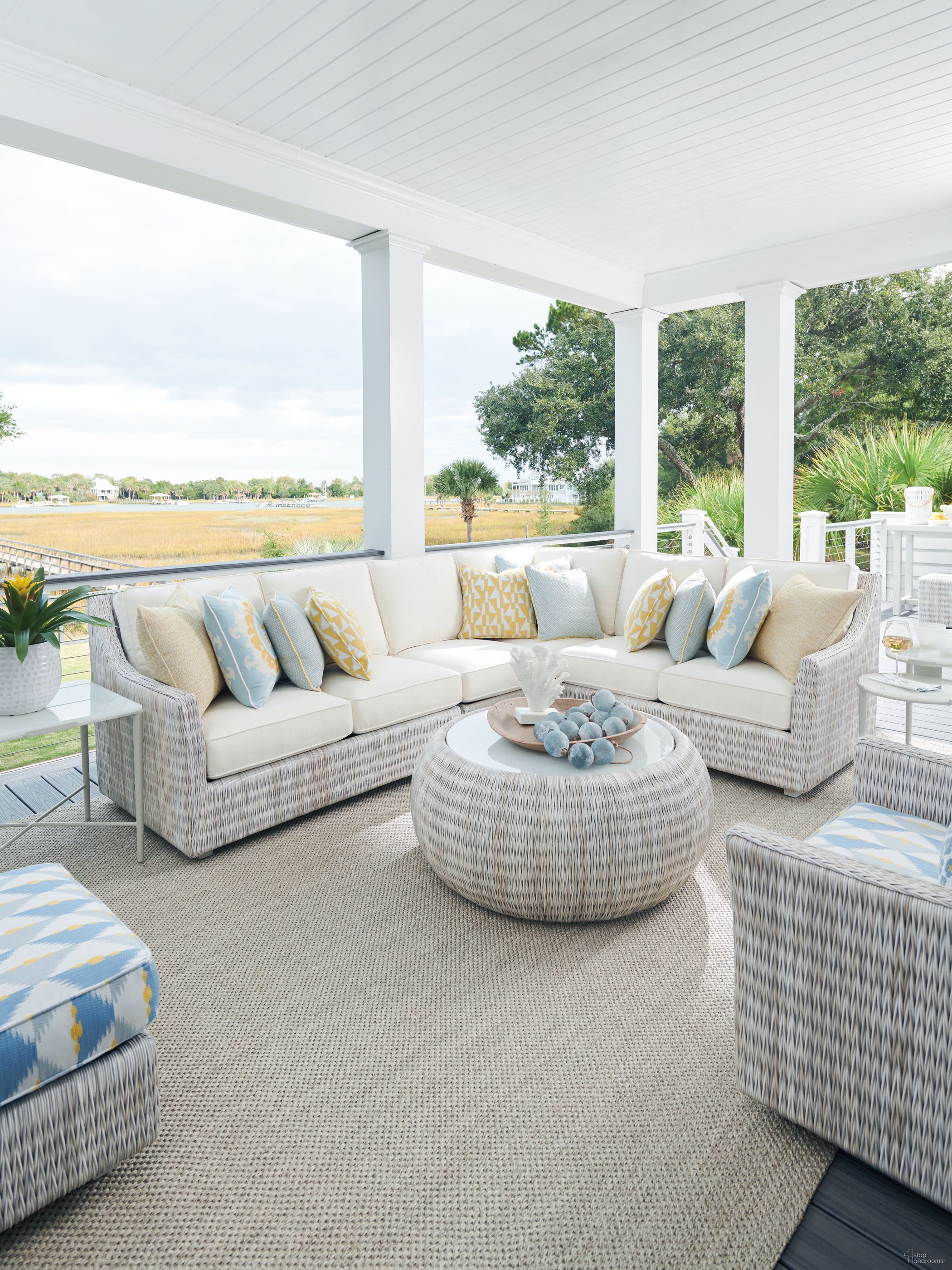 The appearance of Seabrook Ivory Outdoor Round Occasional Table Set designed by Tommy Bahama in the transitional interior design. This ivory piece of furniture was selected by 1StopBedrooms from Seabrook Collection to add a touch of cosiness and style into your home. Sku: 3430-943C;3430-954C. Material: Wicker.