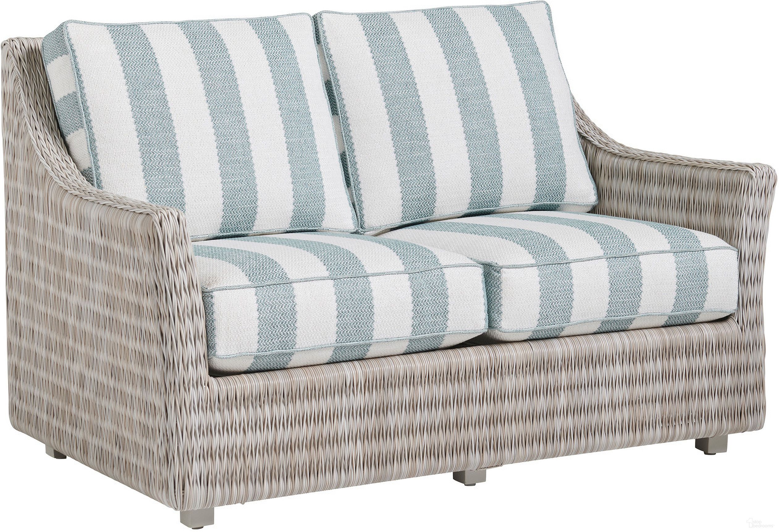 The appearance of Seabrook Loveseat designed by Tommy Bahama in the coastal interior design. This blue/aqua piece of furniture  was selected by 1StopBedrooms from Seabrook Collection to add a touch of cosiness and style into your home. Sku: 3430-22-40. Material: Fabric.