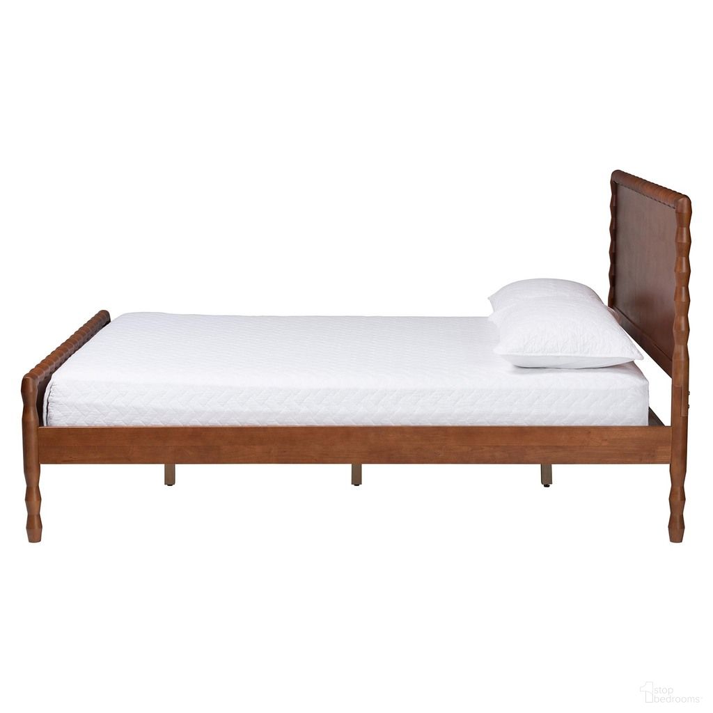 Seamus Queen Platform Bed with Carved Bobbin Frame In Walnut Brown