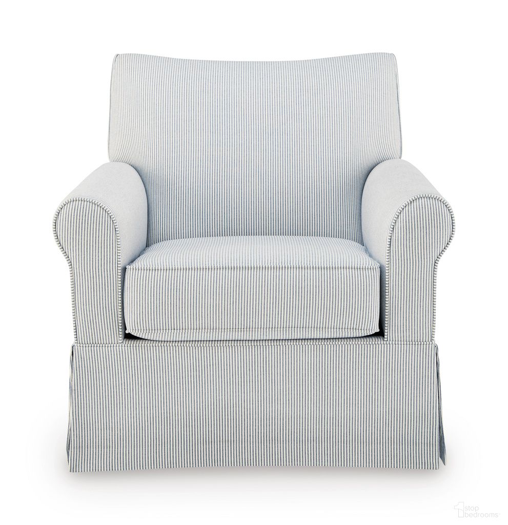 Searcy Swivel Glider Accent Chair In White and Navy