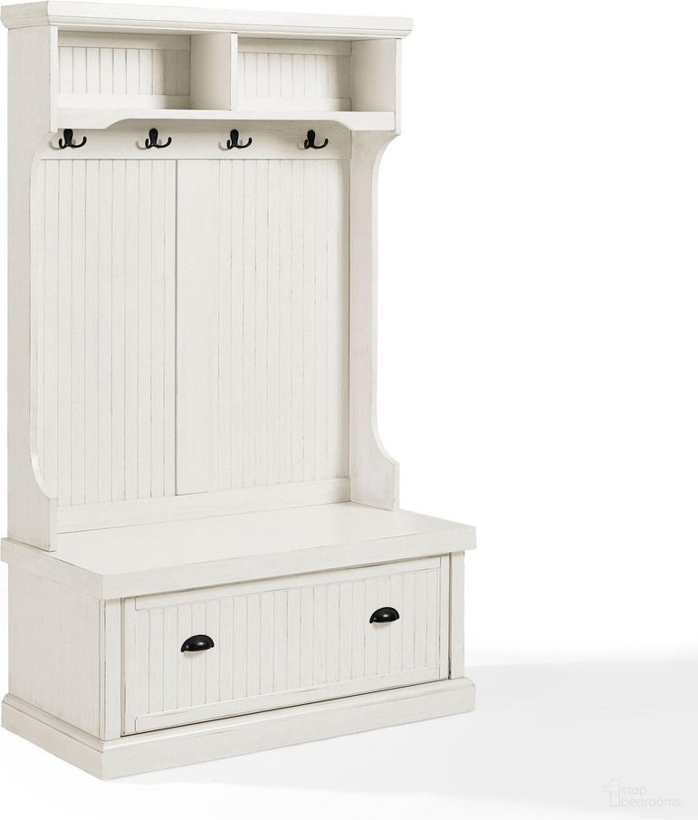 The appearance of Seaside Hall Tree In Distressed White designed by Crosley Brands in the coastal interior design. This distressed white piece of furniture was selected by 1StopBedrooms from Seaside Collection to add a touch of cosiness and style into your home. Sku: CF6006-WH. Material: Particle Board.