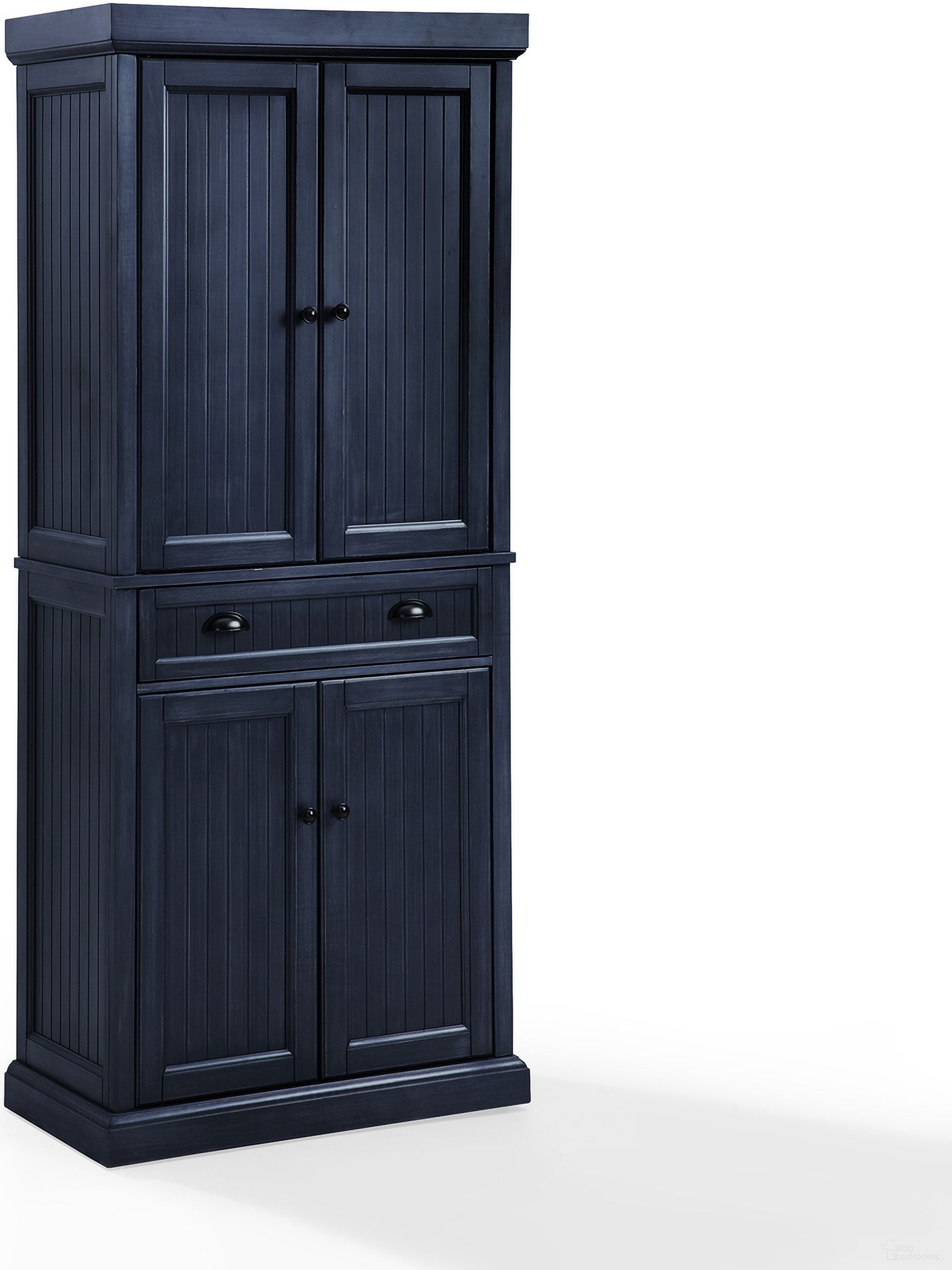 The appearance of Seaside Kitchen Storage Pantry In Distressed Navy designed by Crosley Brands in the coastal interior design. This distressed navy piece of furniture was selected by 1StopBedrooms from Seaside Collection to add a touch of cosiness and style into your home. Sku: CF3103-NV. Material: Particle Board.