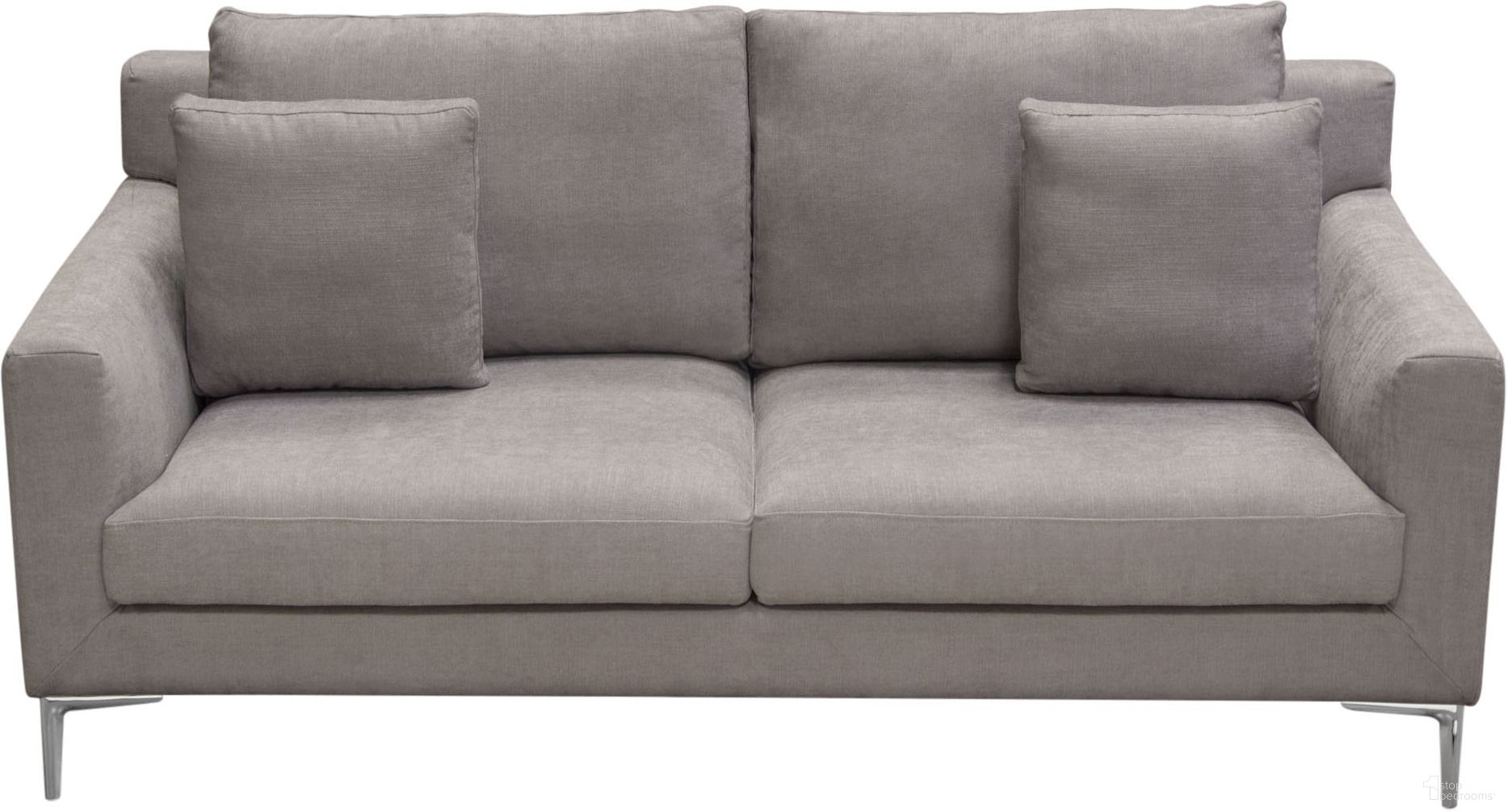 Seattle Loose Back Loveseat in Grey Polyester Fabric with Polished Silver Metal Leg