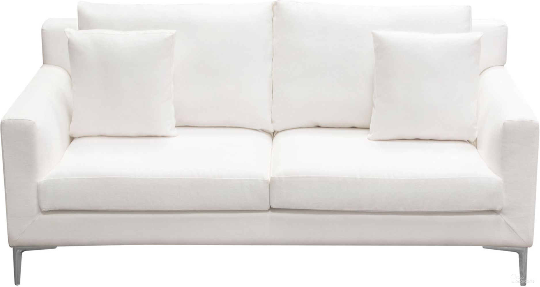 The appearance of Seattle Loose Back Loveseat in White Linen with Polished Silver Metal Leg designed by Diamond Sofa in the modern / contemporary interior design. This white piece of furniture was selected by 1StopBedrooms from Seattle Collection to add a touch of cosiness and style into your home. Sku: SEATTLELOWH. Material: Fabric.