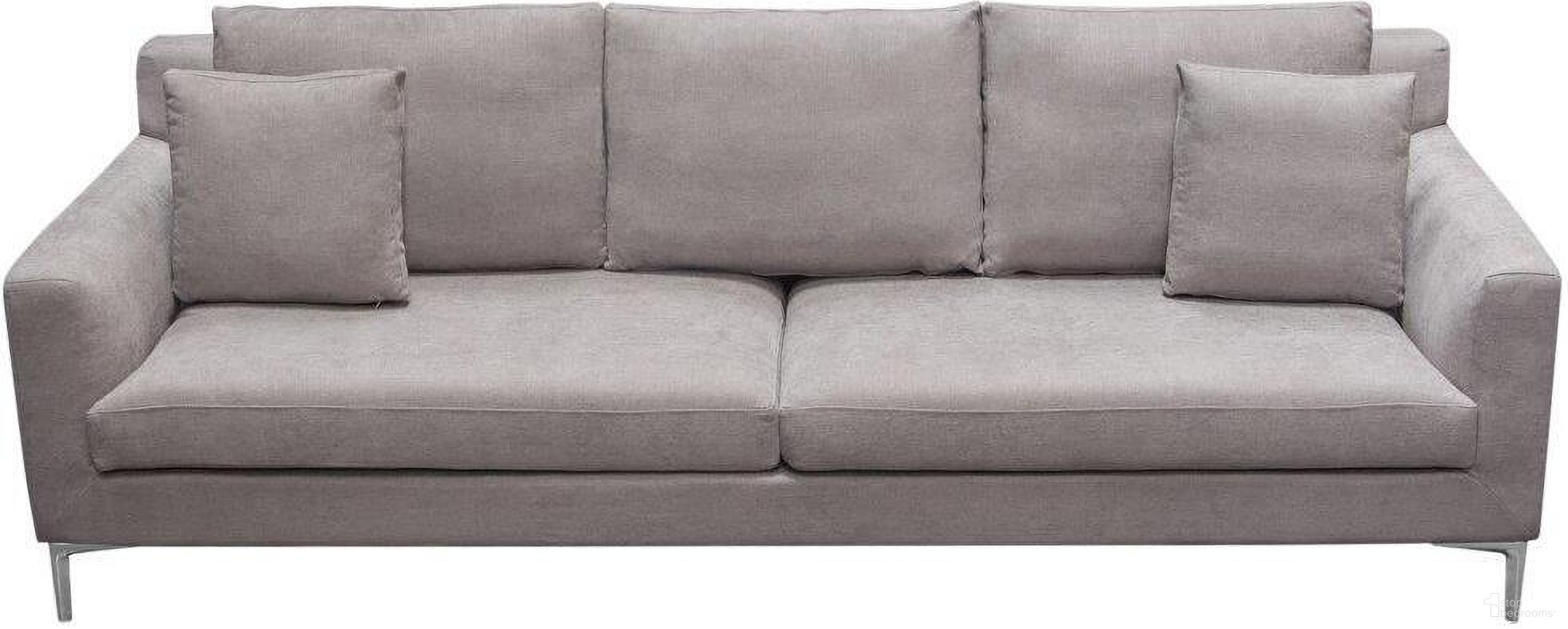 Seattle Loose Back Sofa in Grey Polyester Fabric with Polished Silver Metal Leg