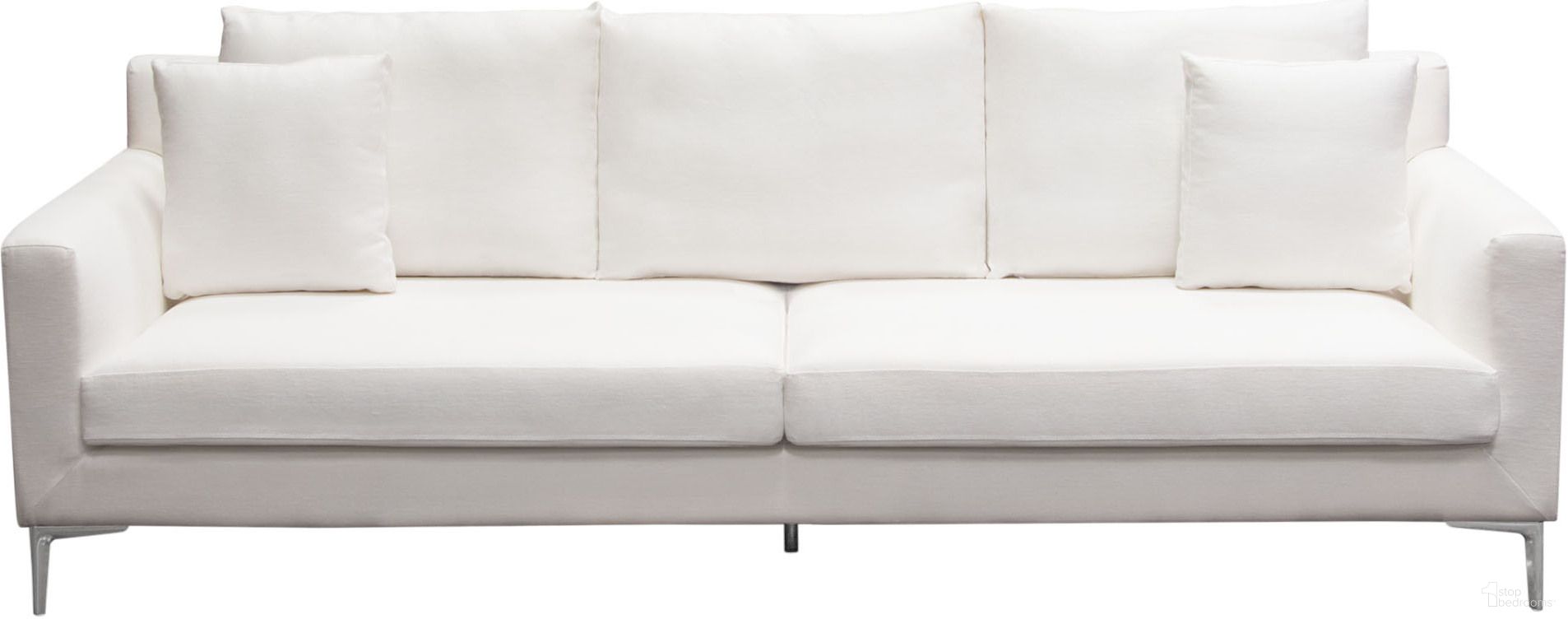 The appearance of Seattle Loose Back Sofa in White Linen with Polished Silver Metal Leg designed by Diamond Sofa in the modern / contemporary interior design. This white piece of furniture was selected by 1StopBedrooms from Seattle Collection to add a touch of cosiness and style into your home. Sku: SEATTLESOWH. Material: Fabric.