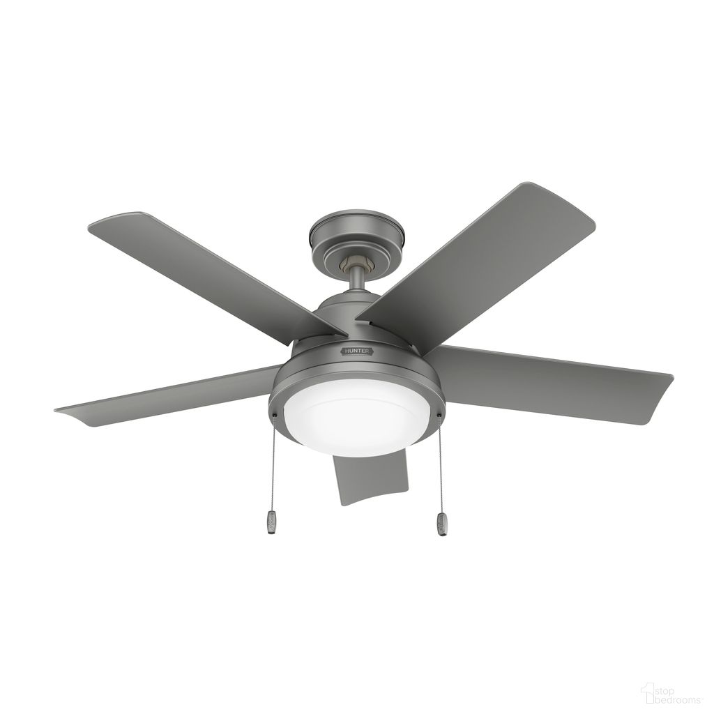 Seawall 44 Inch WeatherMax Indoor/Outdoor Ceiling Fan with LED Light Kit and Pull Chain In Matte Silver