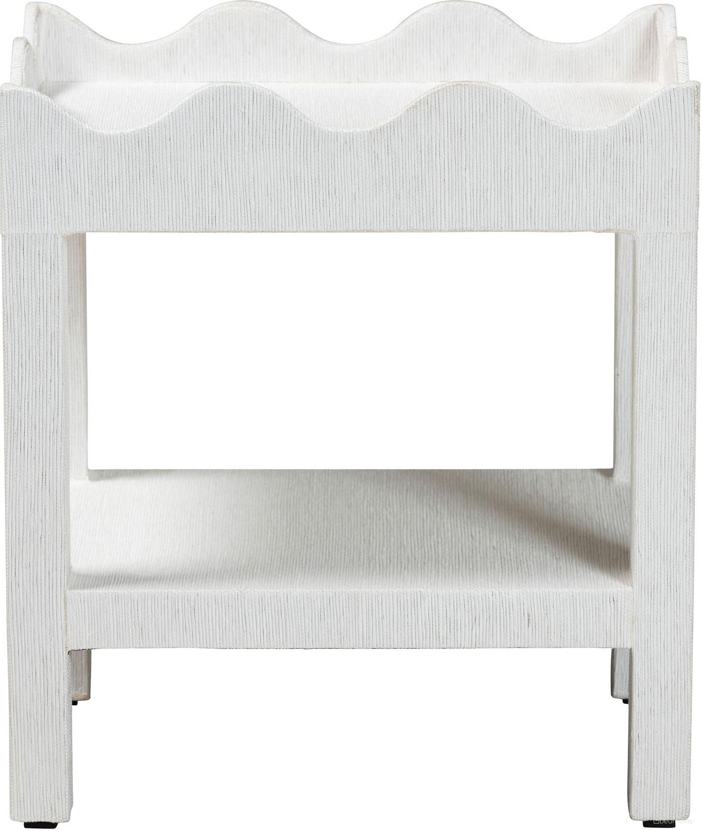 Sebastian Grasscloth Scalloped End Table with Open Shelf Storage In White