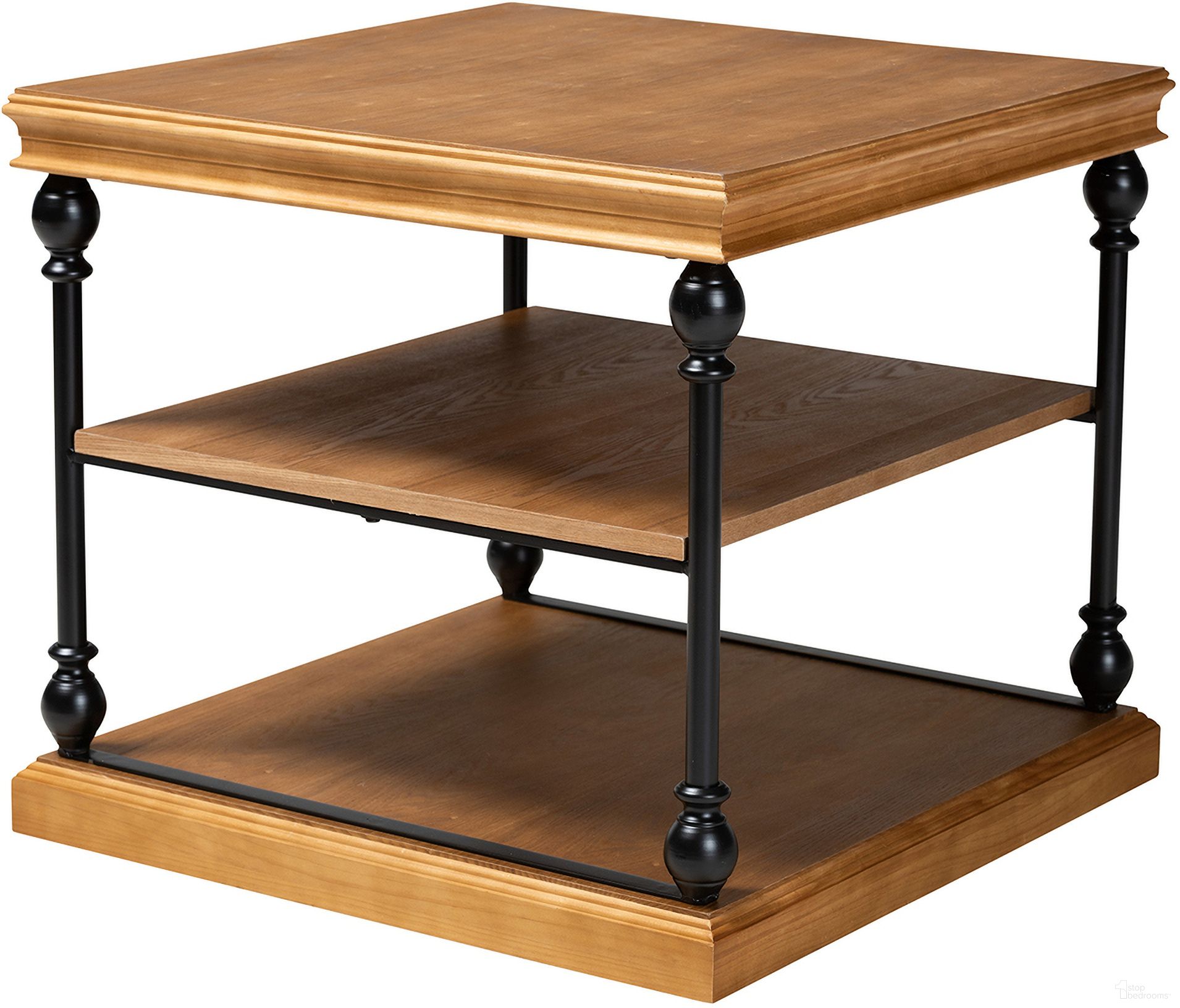 Sebastian Wood and Metal 3 Tier End Table In Oak Brown and Black