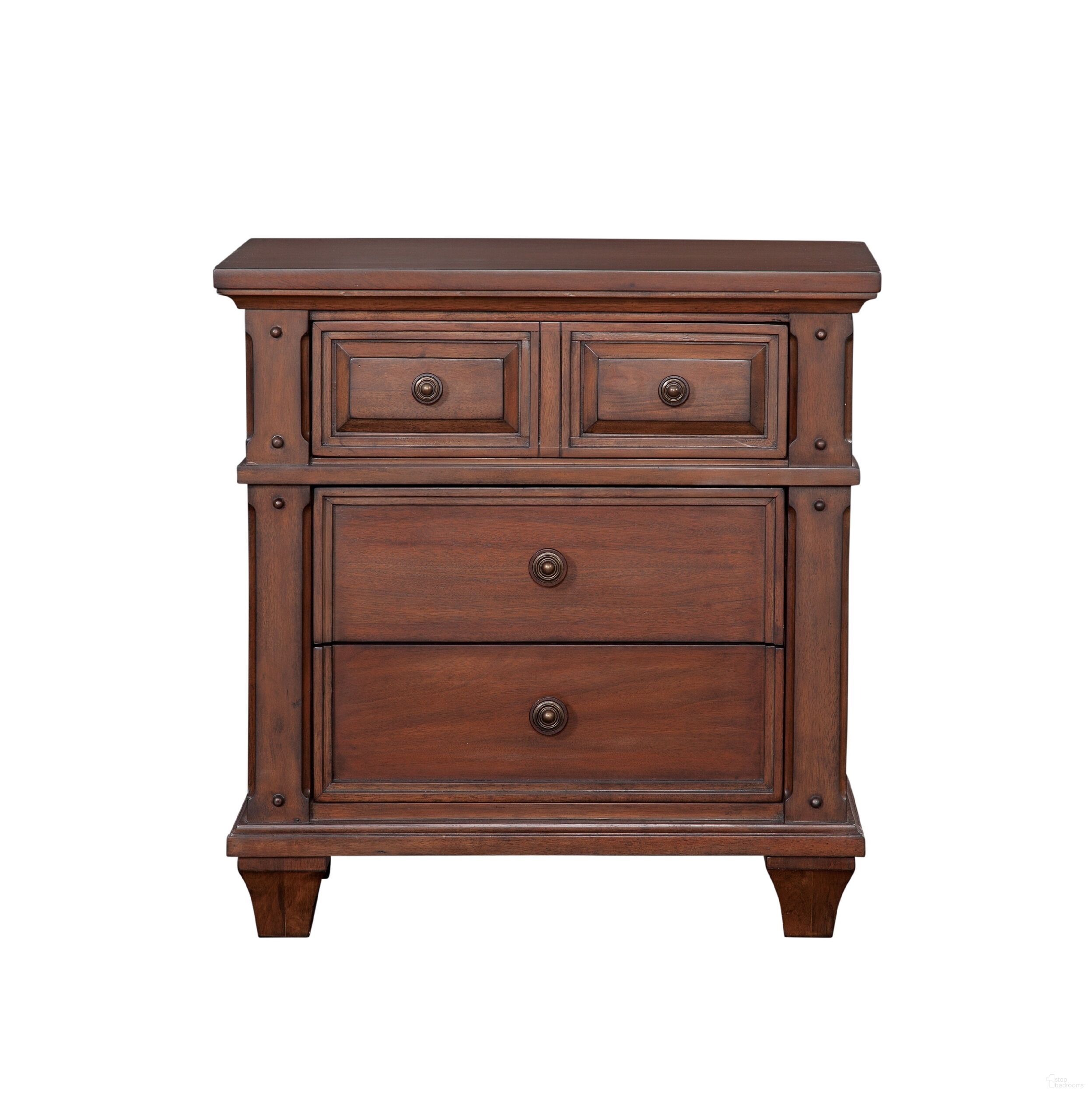 The appearance of Sedona Cinnamon Cherry 3 Drawer Nightstand designed by American Woodcrafters in the transitional interior design. This cherry piece of furniture was selected by 1StopBedrooms from Sedona Collection to add a touch of cosiness and style into your home. Sku: 2400-430. Material: Wood.