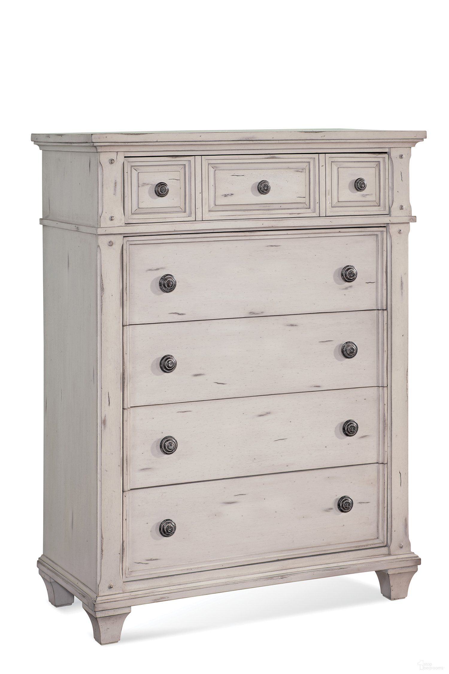 The appearance of Sedona Cobblestone White Chest designed by American Woodcrafters in the modern / contemporary interior design. This white piece of furniture was selected by 1StopBedrooms from Sedona Collection to add a touch of cosiness and style into your home. Sku: 2410-150. Material: Wood.