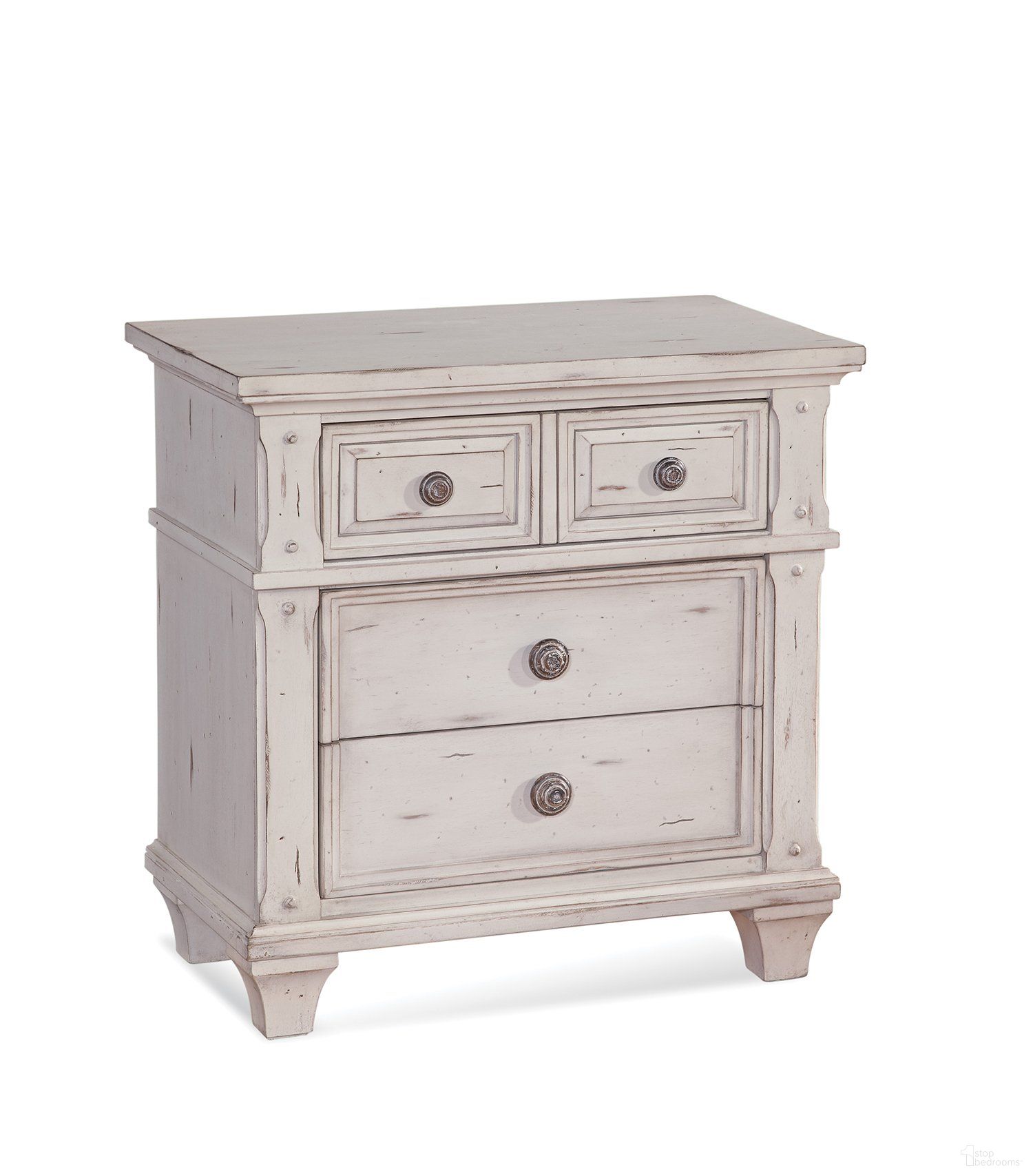 The appearance of Sedona Cobblestone White Nightstand designed by American Woodcrafters in the modern / contemporary interior design. This white piece of furniture was selected by 1StopBedrooms from Sedona Collection to add a touch of cosiness and style into your home. Sku: 2410-430. Material: Wood.