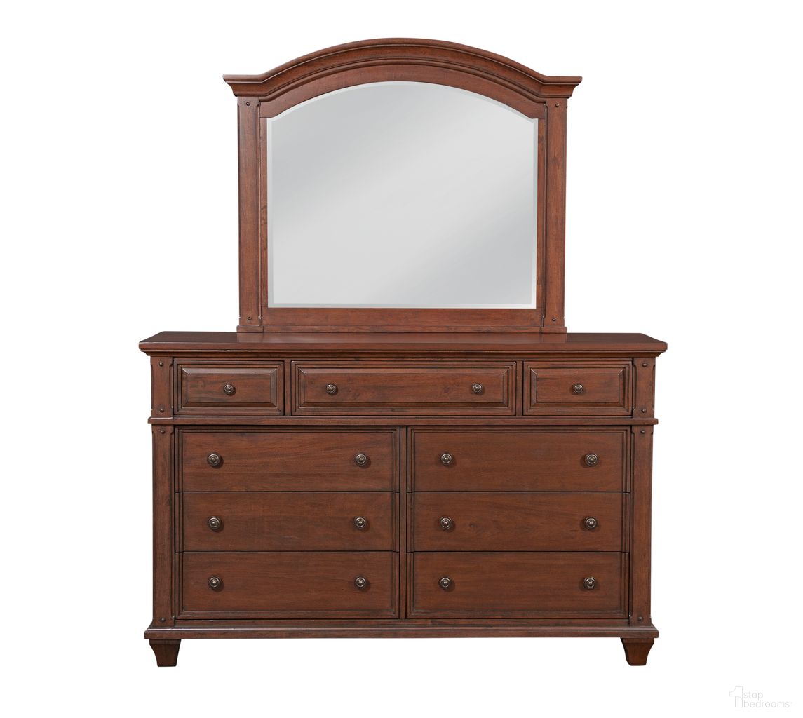 The appearance of Sedona Mirror In Cinnamon Cherry designed by American Woodcrafters in the transitional interior design. This cinnamon cherry piece of furniture was selected by 1StopBedrooms from Sedona Collection to add a touch of cosiness and style into your home. Sku: 2400-040. Material: Hardwood.