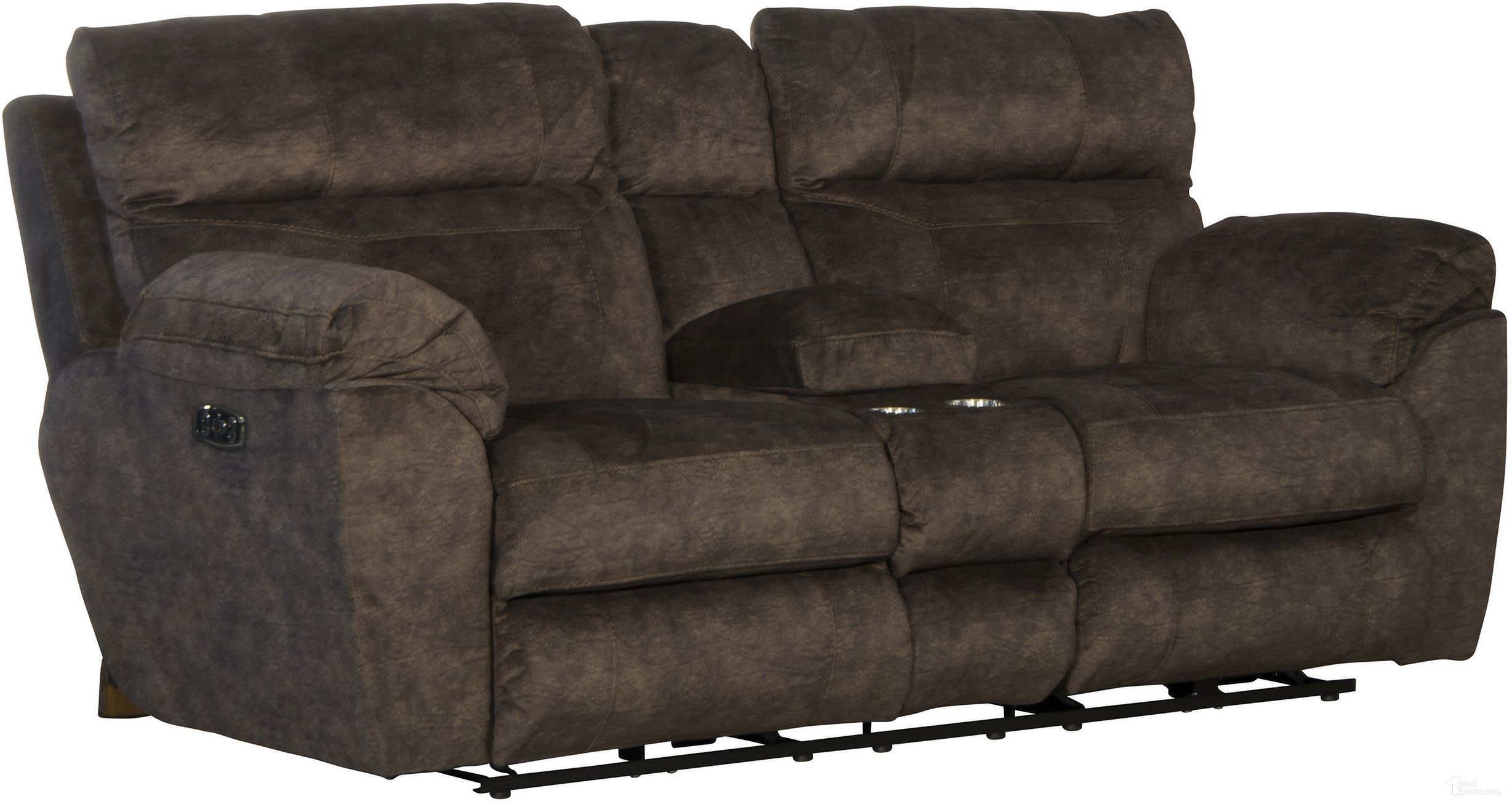 The appearance of Sedona Mocha Power Reclining Console Loveseat With Power Lumbar designed by Catnapper in the modern / contemporary interior design. This brown piece of furniture  was selected by 1StopBedrooms from Sedona Collection to add a touch of cosiness and style into your home. Sku: 762229279329. Material: Fabric.