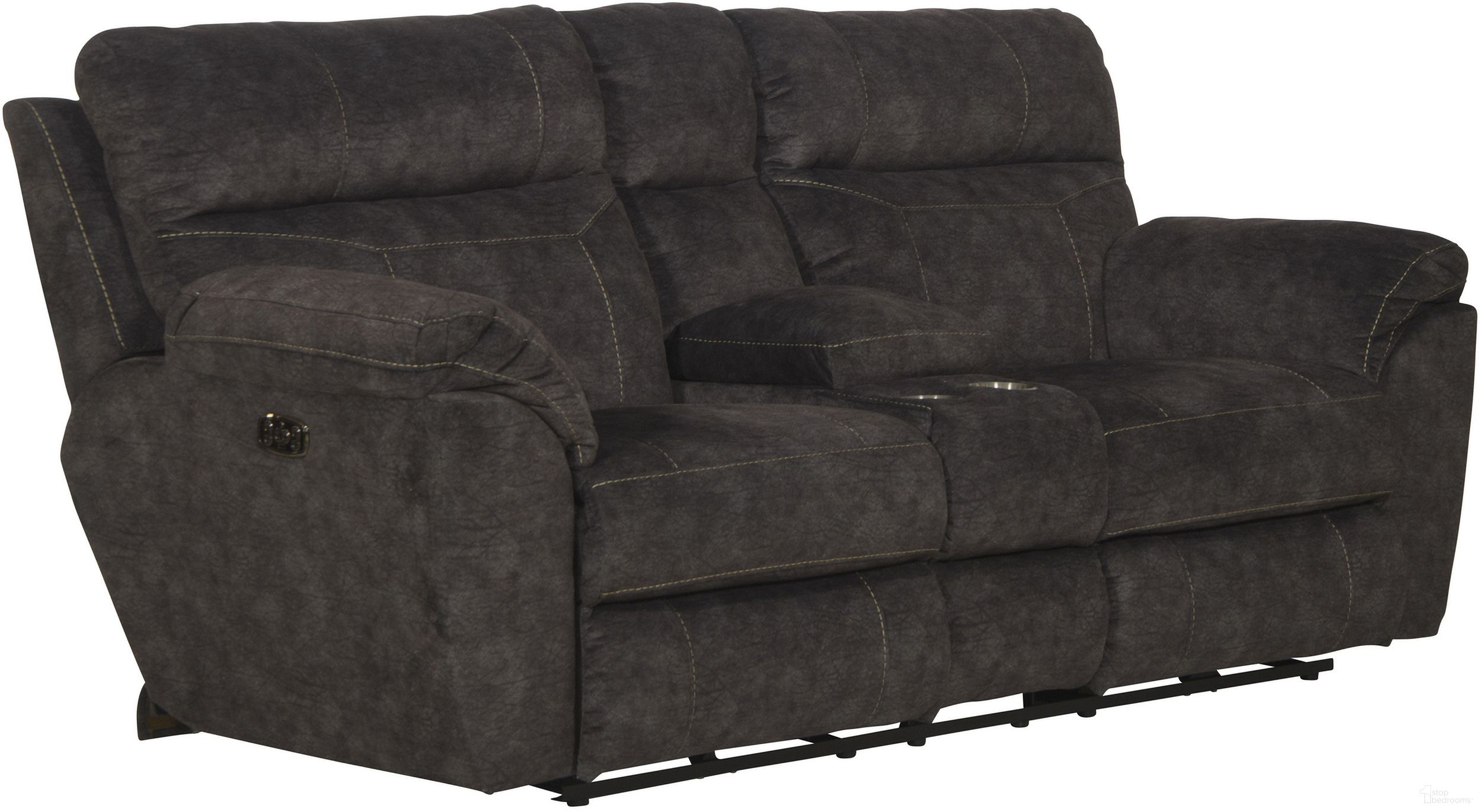 The appearance of Sedona Smoke Power Reclining Console Loveseat With Power Lumbar designed by Catnapper in the modern / contemporary interior design. This gray piece of furniture was selected by 1StopBedrooms from Sedona Collection to add a touch of cosiness and style into your home. Sku: 762229279328. Material: Fabric.