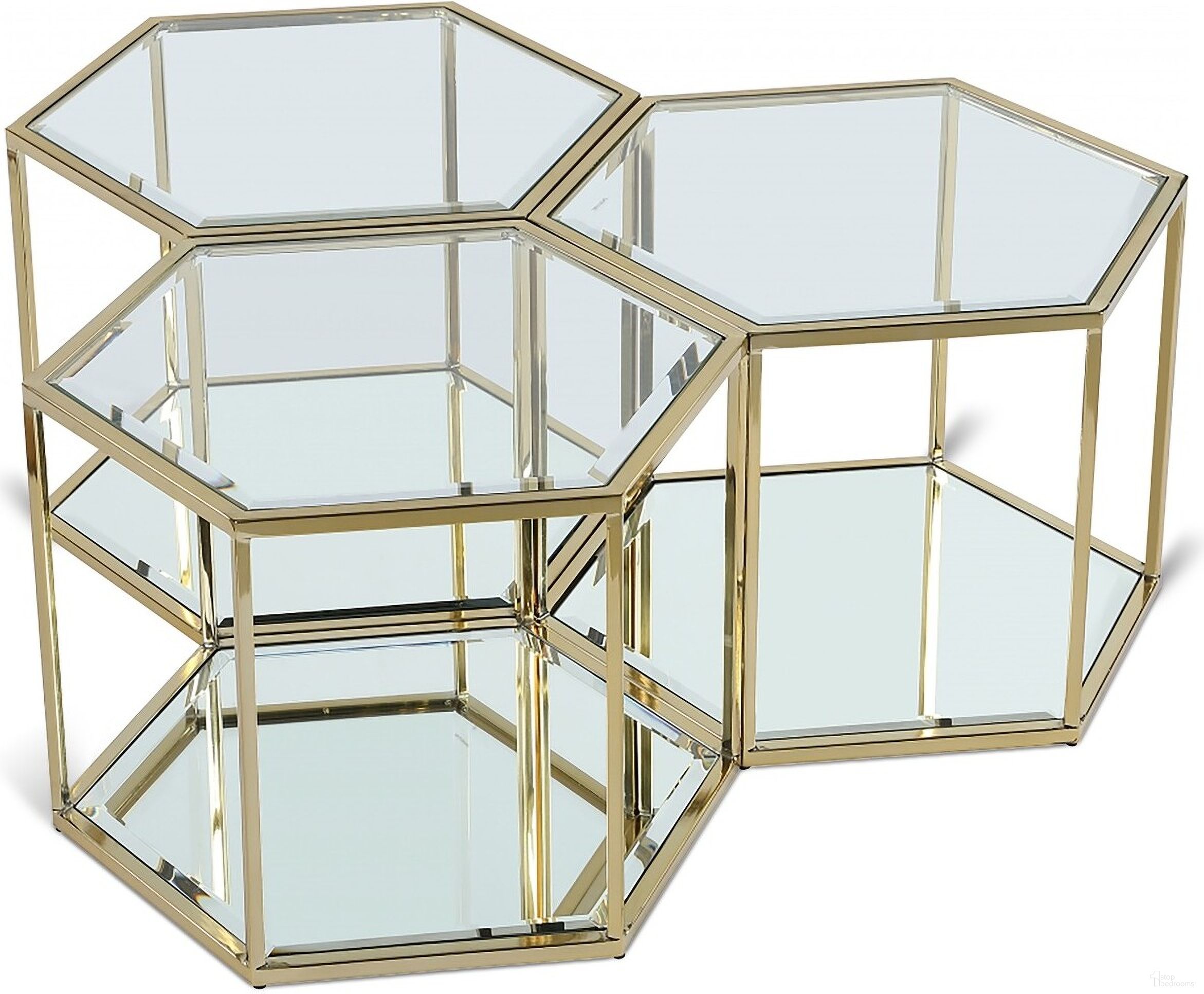 The appearance of Sei 3 Piece Coffee Table In Brushed Gold designed by Meridian in the modern / contemporary interior design. This brushed gold piece of furniture  was selected by 1StopBedrooms from Sei Collection to add a touch of cosiness and style into your home. Sku: 205-CT;205-CT;205-CT. Material: Stainless Steel.