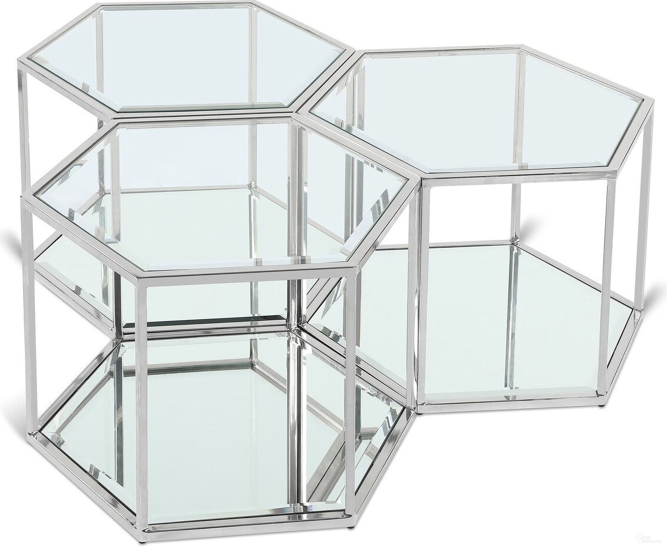 The appearance of Sei 3 Piece Coffee Table In Chrome designed by Meridian in the modern / contemporary interior design. This chrome piece of furniture  was selected by 1StopBedrooms from Sei Collection to add a touch of cosiness and style into your home. Sku: 206-CT;206-CT;206-CT. Material: Stainless Steel.