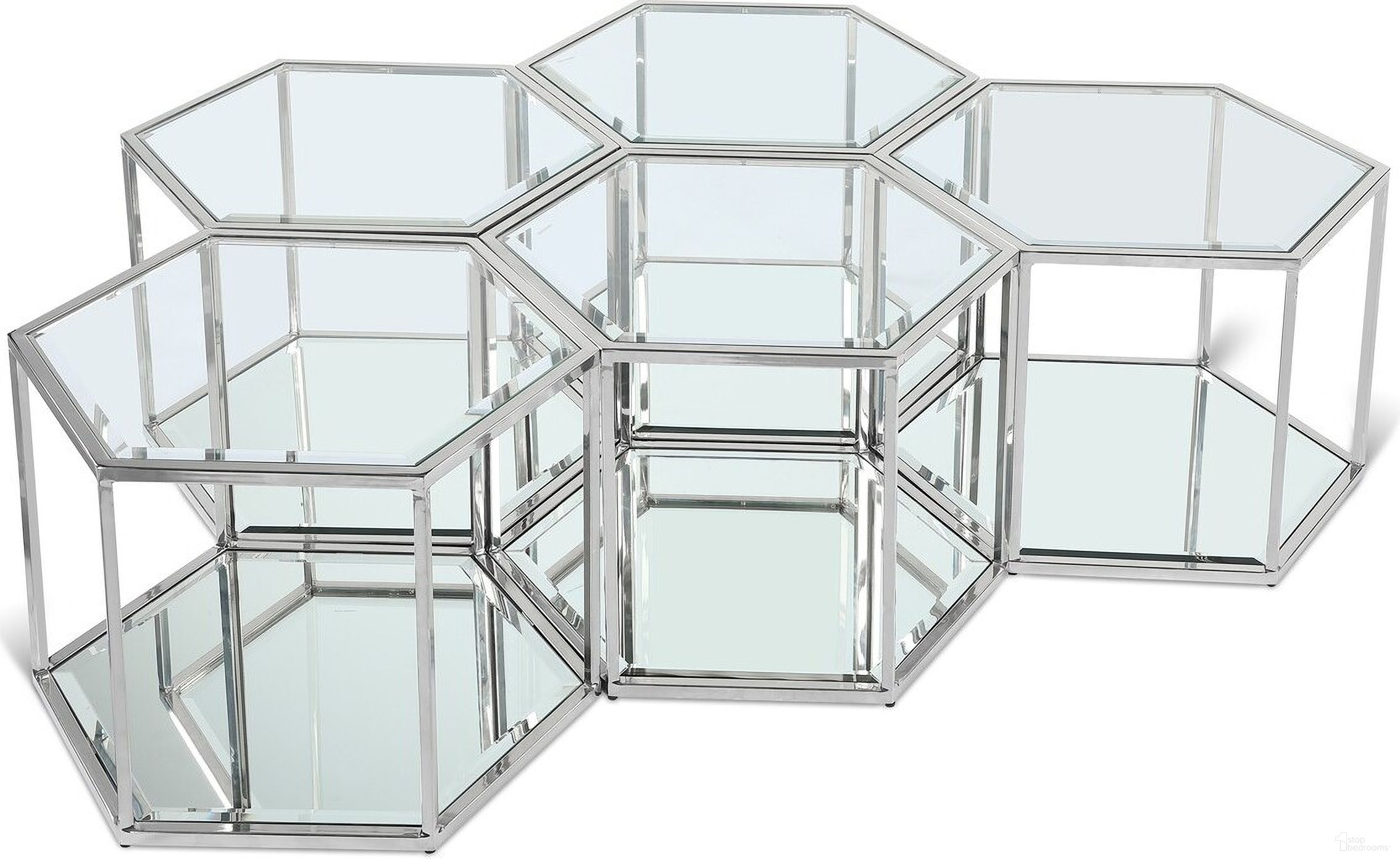 The appearance of Sei 5 Piece Coffee Table In Chrome designed by Meridian in the modern / contemporary interior design. This chrome piece of furniture  was selected by 1StopBedrooms from Sei Collection to add a touch of cosiness and style into your home. Sku: 206-CT;206-CT;206-CT;206-CT;206-CT. Material: Stainless Steel.