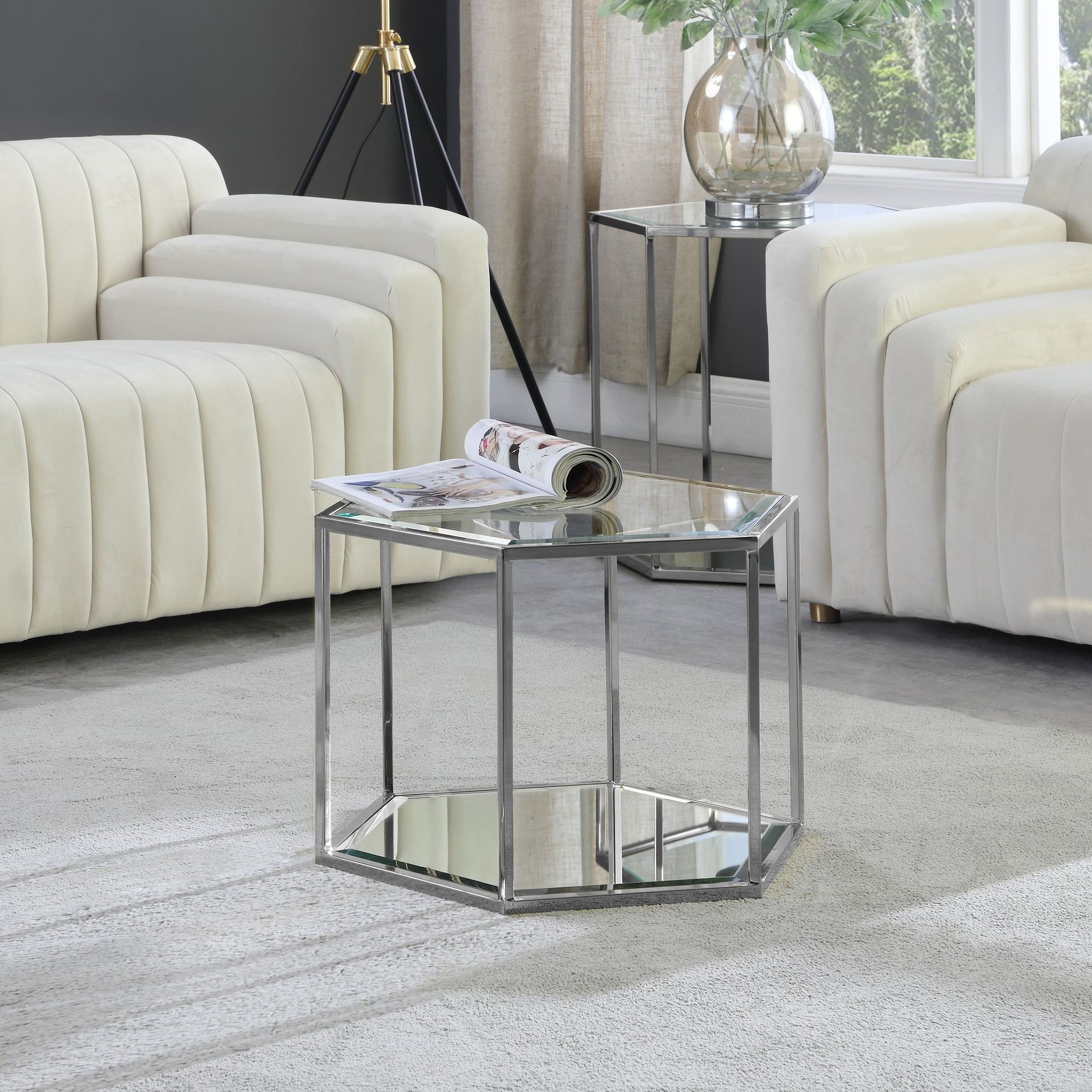 Sei Occasional Table Set In Brushed Chrome