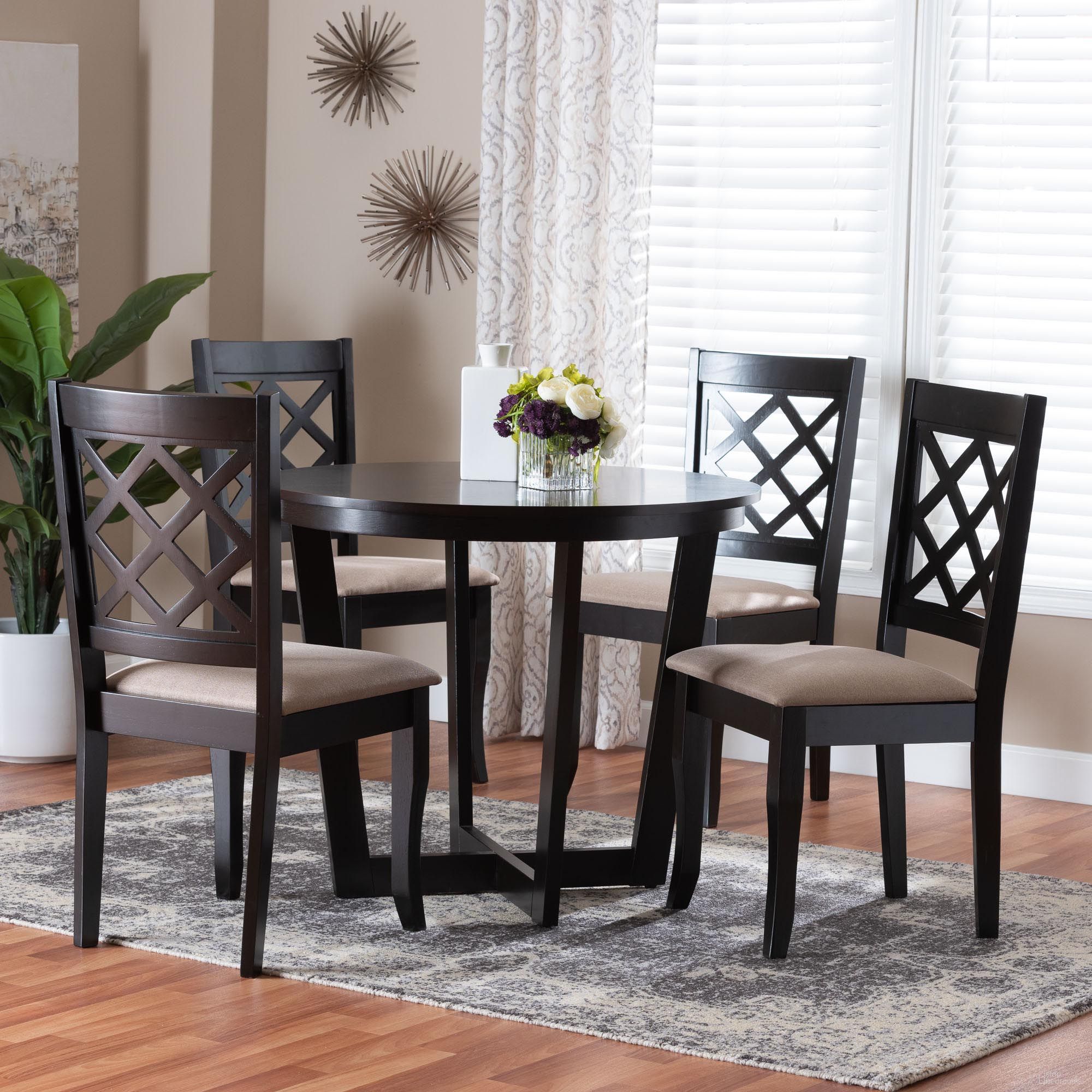 Selby Fabric and Wood 5-Piece Dining Set In Sand and Dark Brown