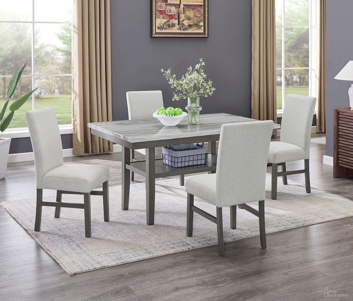 The appearance of Selena 5-Piece 60 Inch Faux Marble Dining Set with Rectangular Table Ans 4 Chairs In Gray Finish designed by Lilola Home in the transitional interior design. This gray piece of furniture  was selected by 1StopBedrooms from Selena Collection to add a touch of cosiness and style into your home. Sku: 30066-T;30066-C;30066-C. Material: Wood.