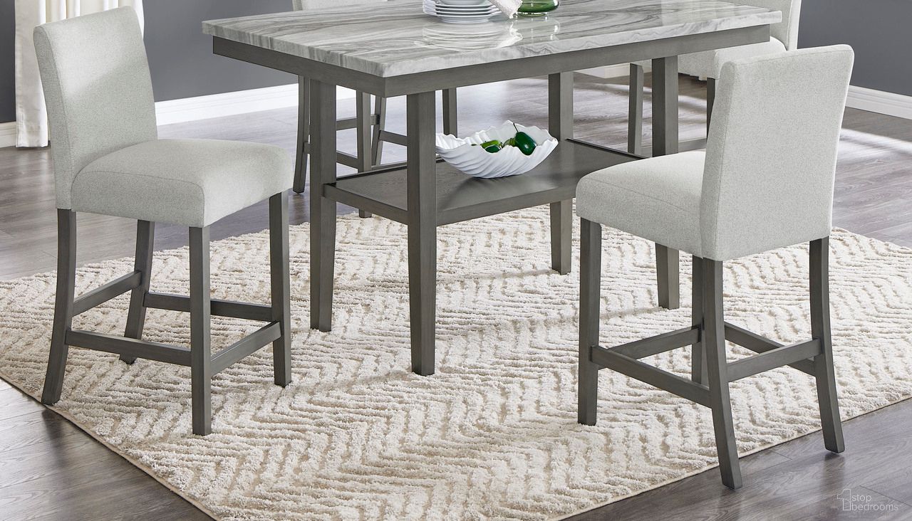 The appearance of Selena Fabric Counter Height Chairs Set of 2 In Gray Wood Frame and Footrest designed by Lilola Home in the transitional interior design. This gray piece of furniture was selected by 1StopBedrooms from Selena Collection to add a touch of cosiness and style into your home. Sku: 30067-C. Material: Wood.