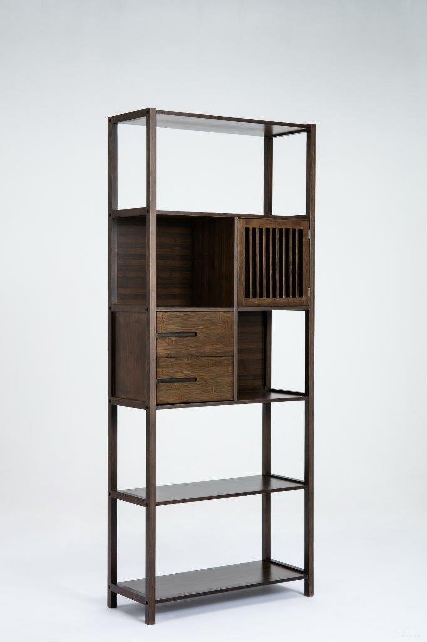 The appearance of Selma Bamboo Right Facing Spindle Bookcase Cabinet In Cappuccino designed by Boraam Industries in the modern / contemporary interior design. This cappuccino piece of furniture was selected by 1StopBedrooms from Selma Collection to add a touch of cosiness and style into your home. Sku: 50657. Material: MDF.