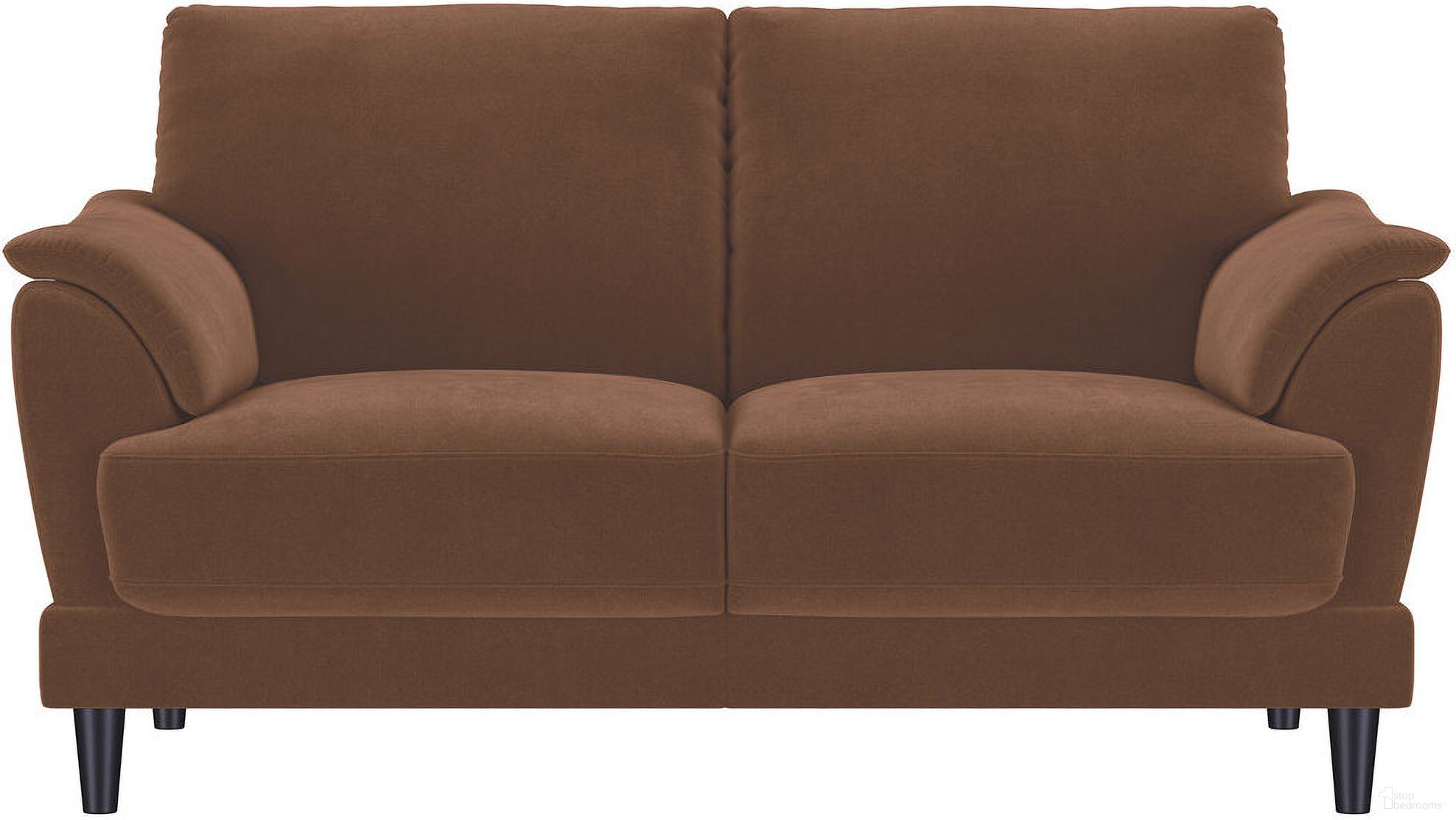 The appearance of Selma Velvet Upholstered Crescent Arm Loveseat In Rust designed by Coaster in the transitional interior design. This rust piece of furniture was selected by 1StopBedrooms from Selma Collection to add a touch of cosiness and style into your home. Sku: 552102. Material: Fabric.