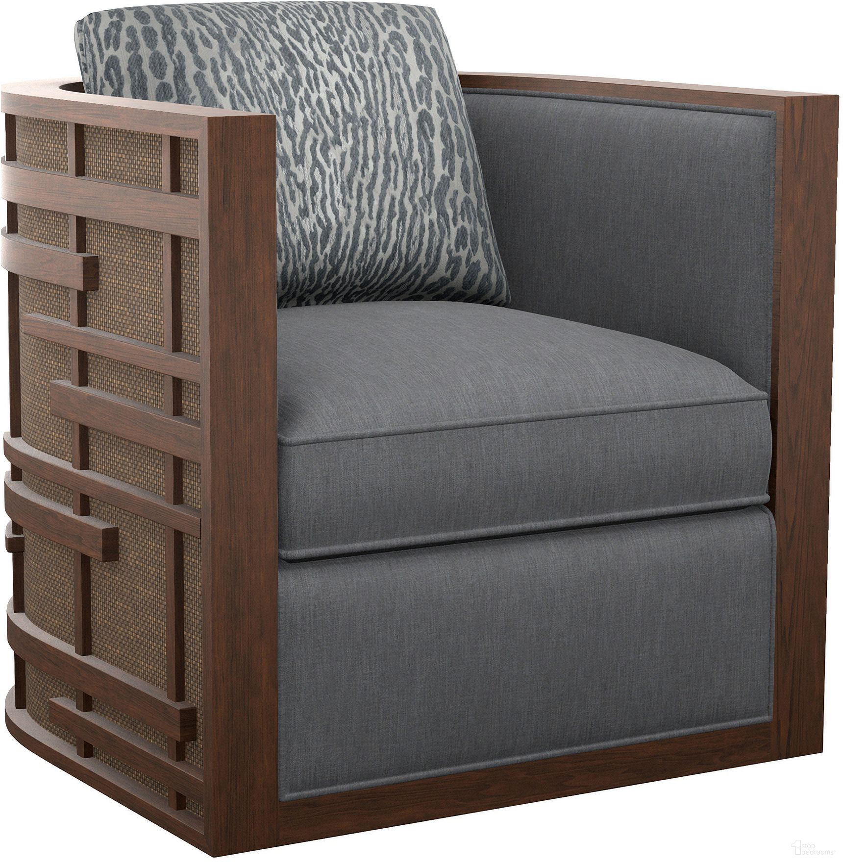 The appearance of Featured Upholstery Semerang Swivel Chair In Gray designed by Tommy Bahama in the transitional interior design. This gray piece of furniture was selected by 1StopBedrooms from Featured Upholstery Collection to add a touch of cosiness and style into your home. Sku: 1763-11SW-74. Material: Fabric.
