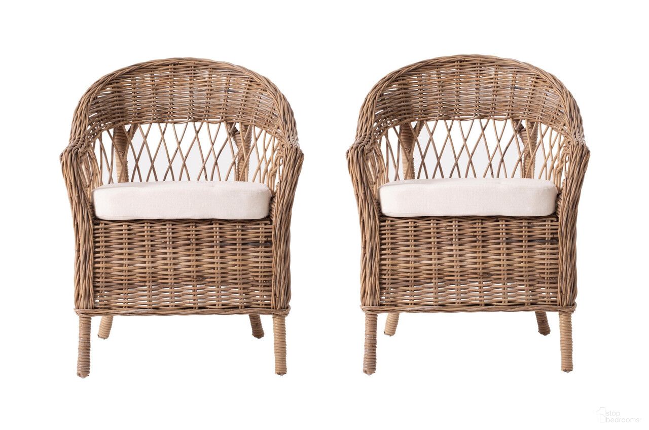 The appearance of Semi Circle Back Wicker Chairs Set of 2 with Seat Cushions In Gray Brown designed by Homeroots in the transitional interior design. This gray brown piece of furniture was selected by 1StopBedrooms from to add a touch of cosiness and style into your home. Sku: 397801. Material: Wicker. Chair Type: Arm Chair.