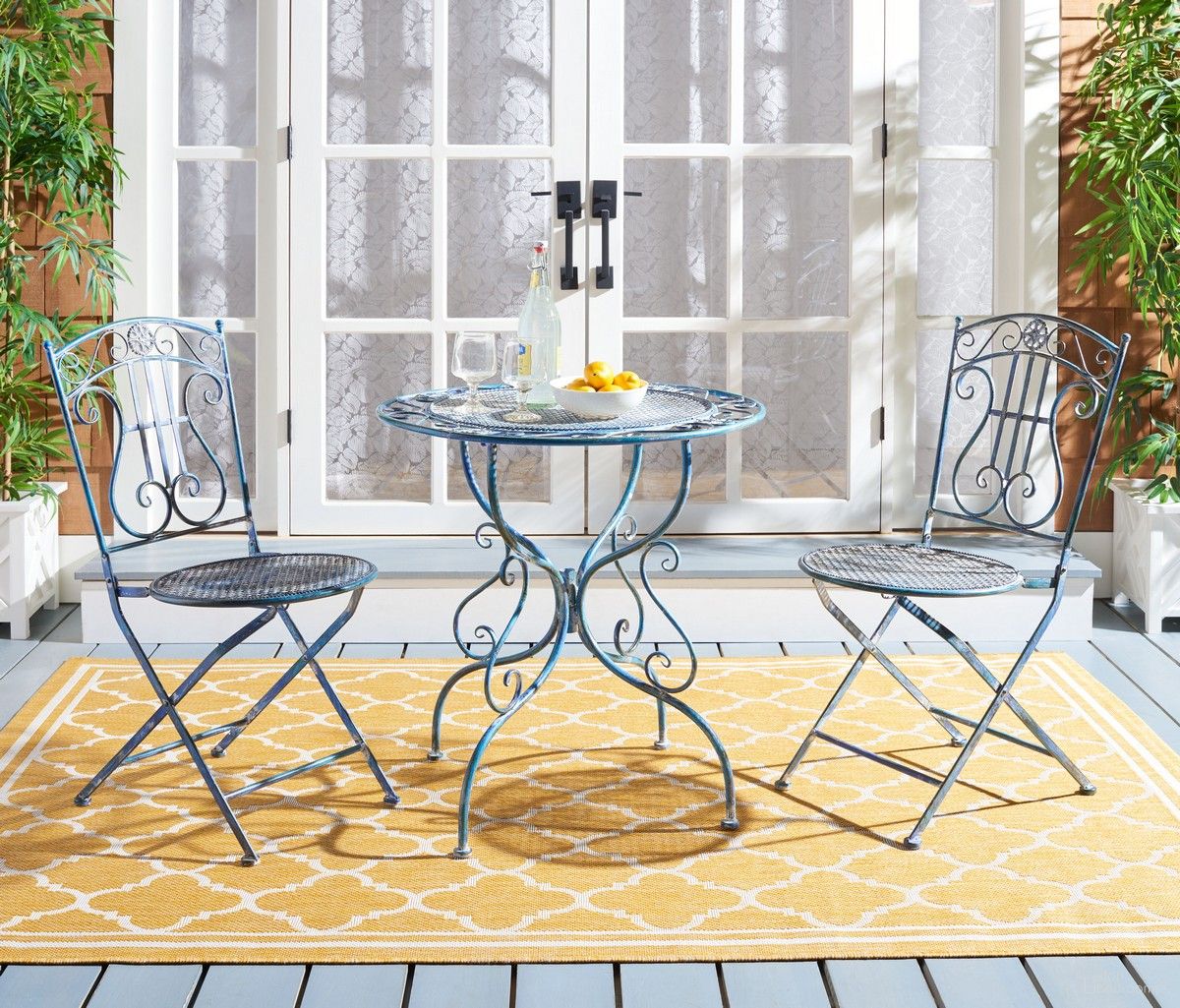 The appearance of Semly 3Pcs Bistro Setting in Antique Blue designed by Safavieh in the modern / contemporary interior design. This antique blue piece of furniture was selected by 1StopBedrooms from Semly Collection to add a touch of cosiness and style into your home. Sku: PAT5028C. Material: Metal.