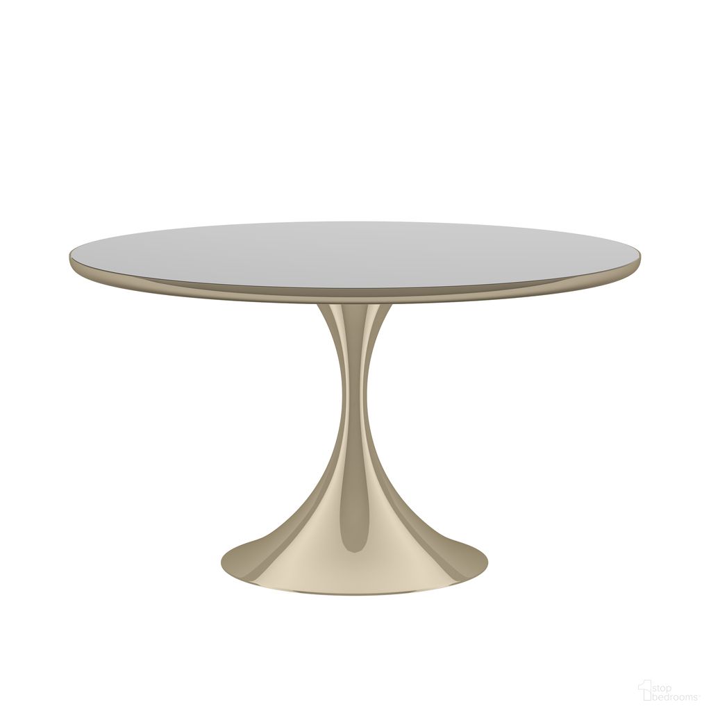 The appearance of Semper 54 Inch Round Dining Table In Gold designed by Caracole in the modern / contemporary interior design. This gold piece of furniture  was selected by 1StopBedrooms from Semper Collection to add a touch of cosiness and style into your home. Sku: CLA-424-206A-B;CLA-424-206A-T. Table Base Style: Pedestal. Table Top Shape: Round. Material: Metal. Size: 54" x 54".