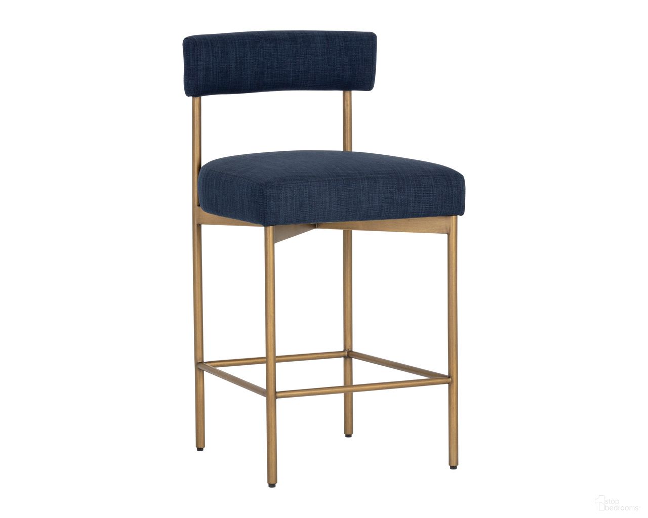 Seneca Counter Stool In Arena Navy and Antique Brass