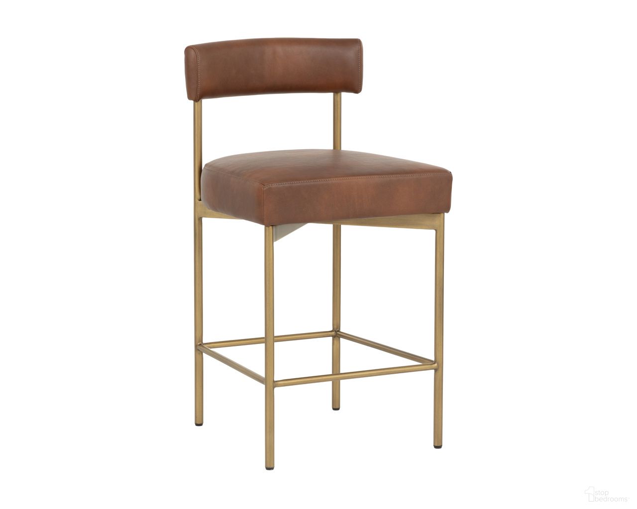 Seneca Counter Stool In Bravo Cognac and Antique Brass