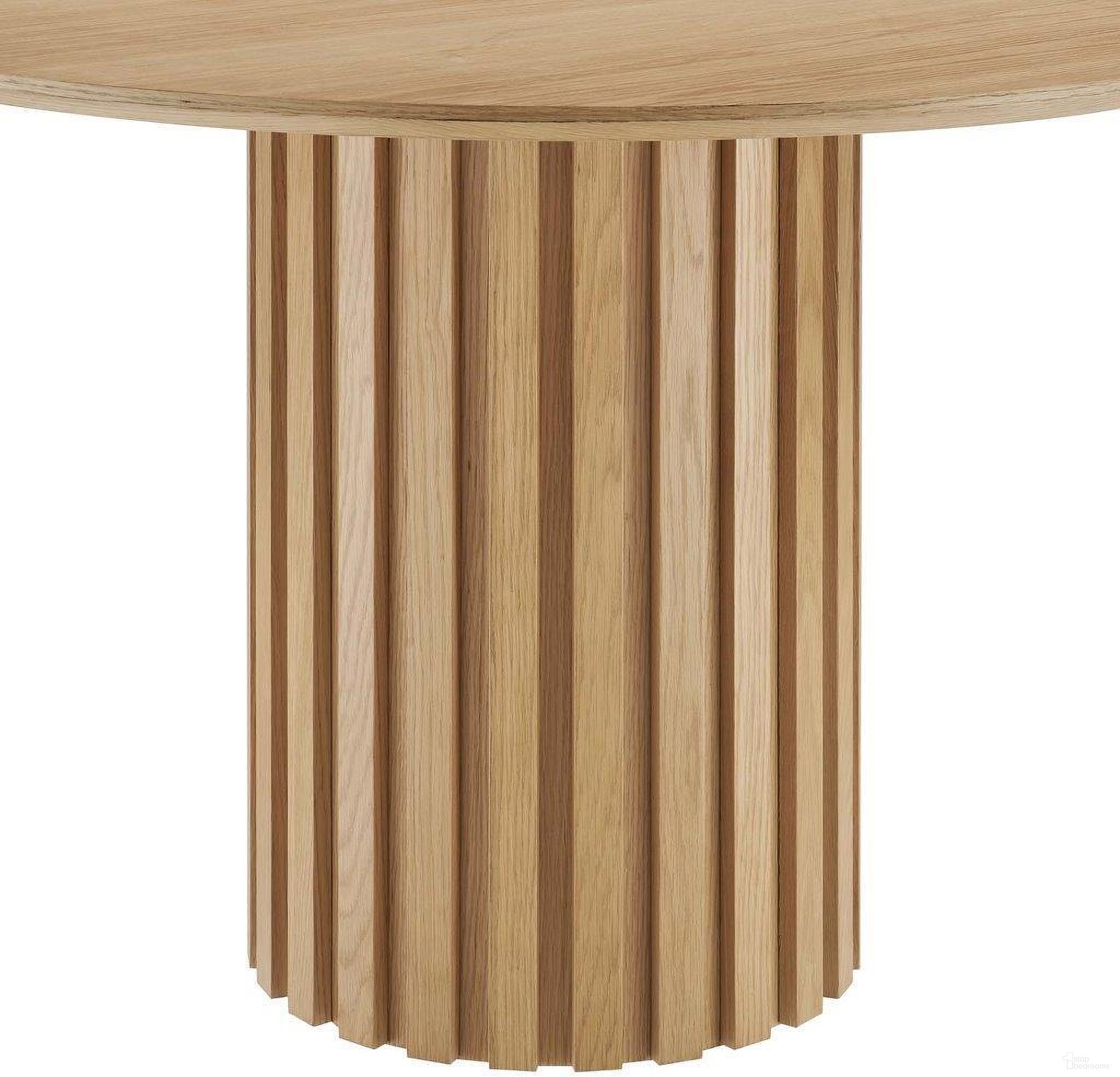 The appearance of Senja Oak 47 Inch Round Dining Table designed by Modway in the modern / contemporary interior design. This oak piece of furniture  was selected by 1StopBedrooms from Senja Collection to add a touch of cosiness and style into your home. Sku: EEI-6064-OAK-BASE;EEI-6064-OAK-TOP. Table Base Style: Pedestal. Table Top Shape: Round. Material: Wood Veneer. Size: 47".