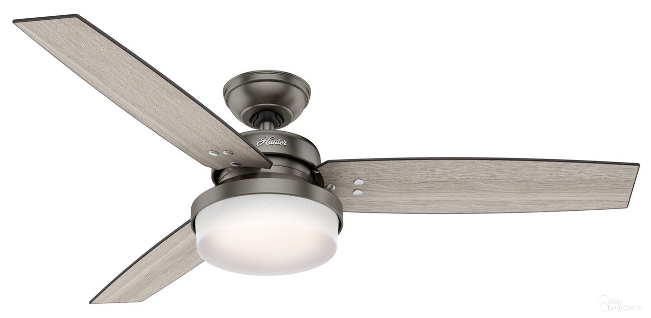The appearance of Sentinel 52 Inch Ceiling Fan with LED Light Kit and Handheld Remote In Brushed Slate and Light Gray Oak designed by Hunter Fan in the modern / contemporary interior design. This brushed slate/light gray oak piece of furniture  was selected by 1StopBedrooms from Sentinel Collection to add a touch of cosiness and style into your home. Sku: 59211. Material: Composite.