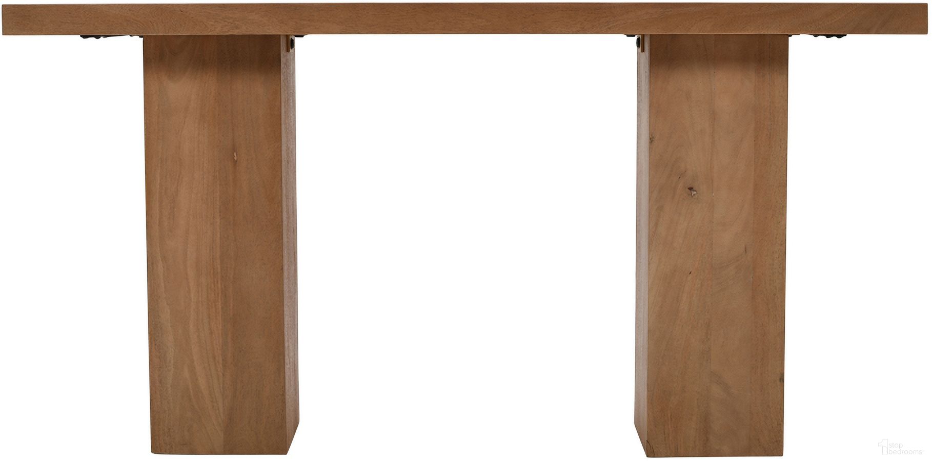 The appearance of Sequoia 58 Inch Double Pedestal Console Sofa Table with Butterfly Joint Inlay In Rustic Brown designed by Jofran in the modern / contemporary interior design. This rustic brown piece of furniture  was selected by 1StopBedrooms from Sequoia Collection to add a touch of cosiness and style into your home. Sku: 2350-4T;2350-4B. Material: Mango.