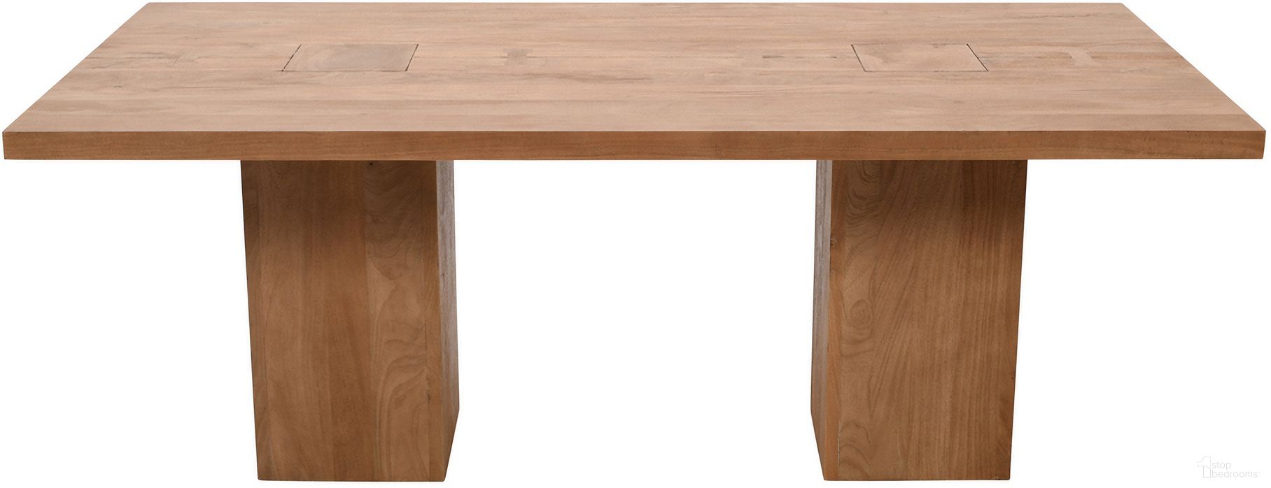 The appearance of Sequoia 79 Inch Butcher Block Double Pedestal Dining Table with Butterfly Joint Inlay In Rustic Brown designed by Jofran in the rustic / southwestern interior design. This rustic brown piece of furniture was selected by 1StopBedrooms from Sequoia Collection to add a touch of cosiness and style into your home. Sku: 2351-79B;2351-79B;2351-79T. Table Base Style: Double Pedestal. Table Top Shape: Rectangular. Size: 40" x 79". Material: Mango.