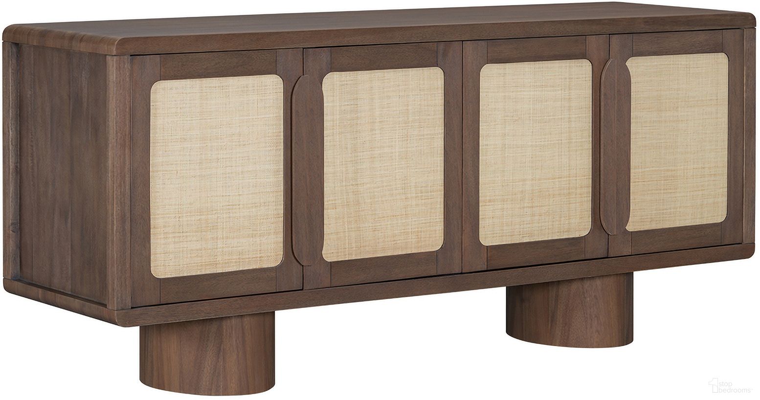 The appearance of Sequoia Oak Veneer with Rattan Panel Doors Modern 74 Inch Sideboard In Mocha designed by Salted Oak in the modern / contemporary interior design. This mocha piece of furniture was selected by 1StopBedrooms from Sequoia Collection to add a touch of cosiness and style into your home. Sku: STO3709-MMC. Material: Acacia Wood.