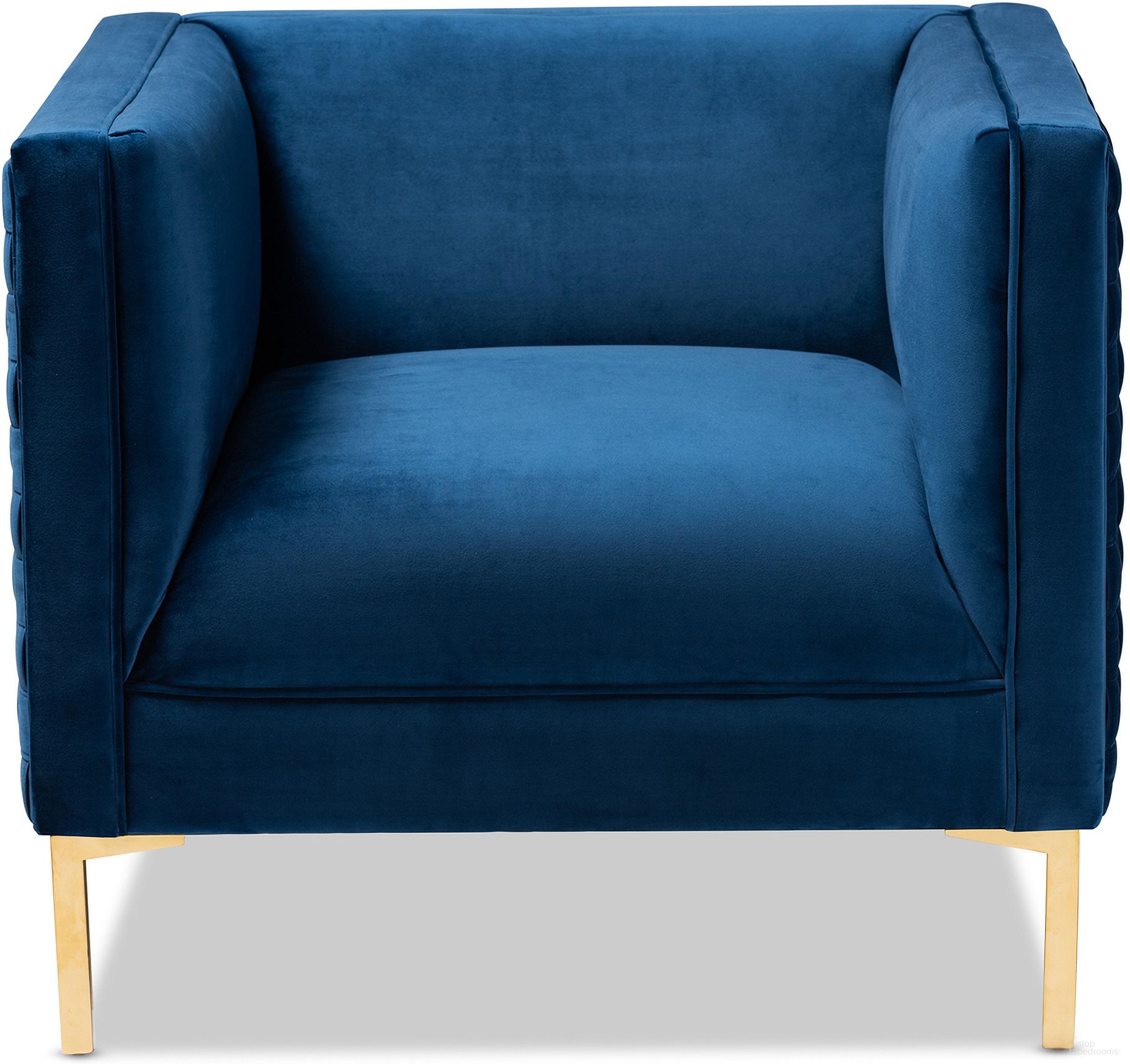 The appearance of Seraphin Velvet Fabric Upholstered Armchair In Navy and Gold designed by Baxton Studio in the glam interior design. This navy/gold piece of furniture was selected by 1StopBedrooms from Seraphin Collection to add a touch of cosiness and style into your home. Sku: TSF-6625-Navy/Gold-CC. Material: Polyester.
