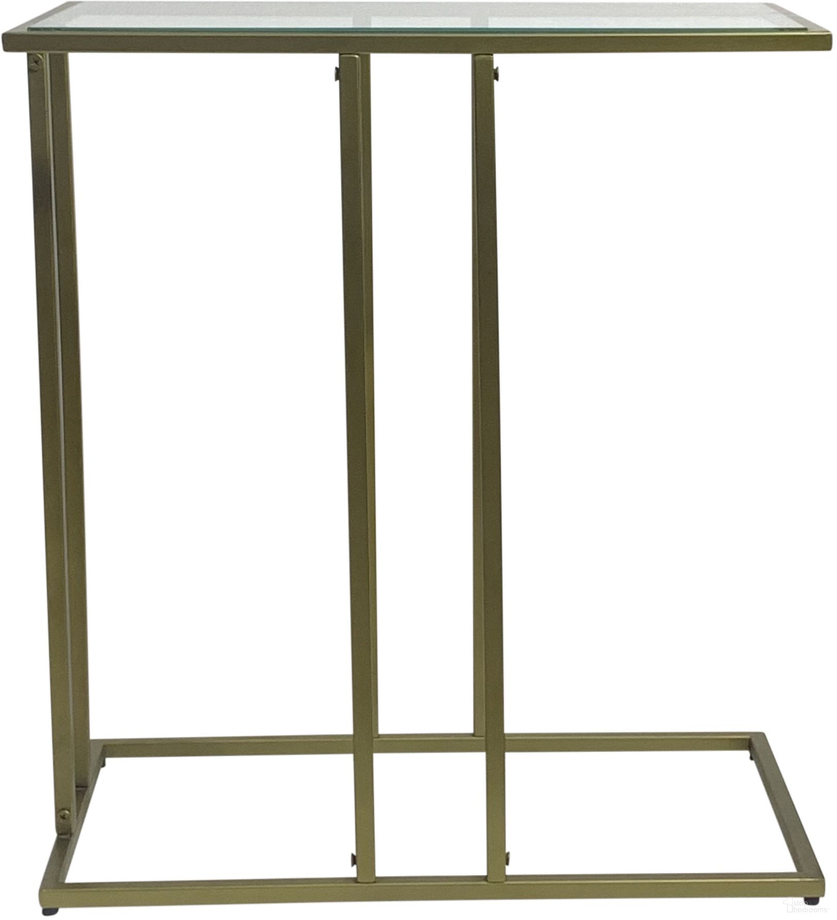 The appearance of Serena End Table In Tempered Clear Glass and Antique Gold designed by Carolina Living in the modern / contemporary interior design. This antique gold and clear piece of furniture  was selected by 1StopBedrooms from Serena Collection to add a touch of cosiness and style into your home. Sku: AT-1326-ET-GLAG. Material: Iron.