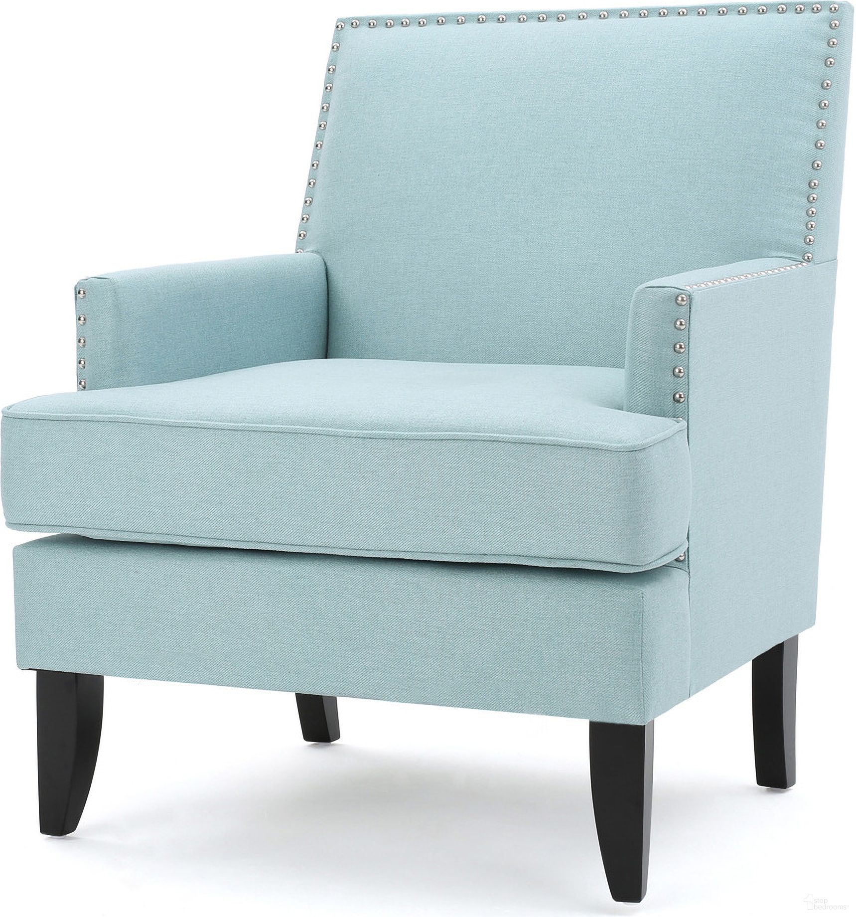 The appearance of Serenada Upholstered Fabric Club Chair with Nailhead Trim and Tapered Birch Legs In Light Blue designed by Noble House in the modern / contemporary interior design. This light blue piece of furniture was selected by 1StopBedrooms from Serenada Collection to add a touch of cosiness and style into your home. Sku: 60165.00. Material: Fabric.