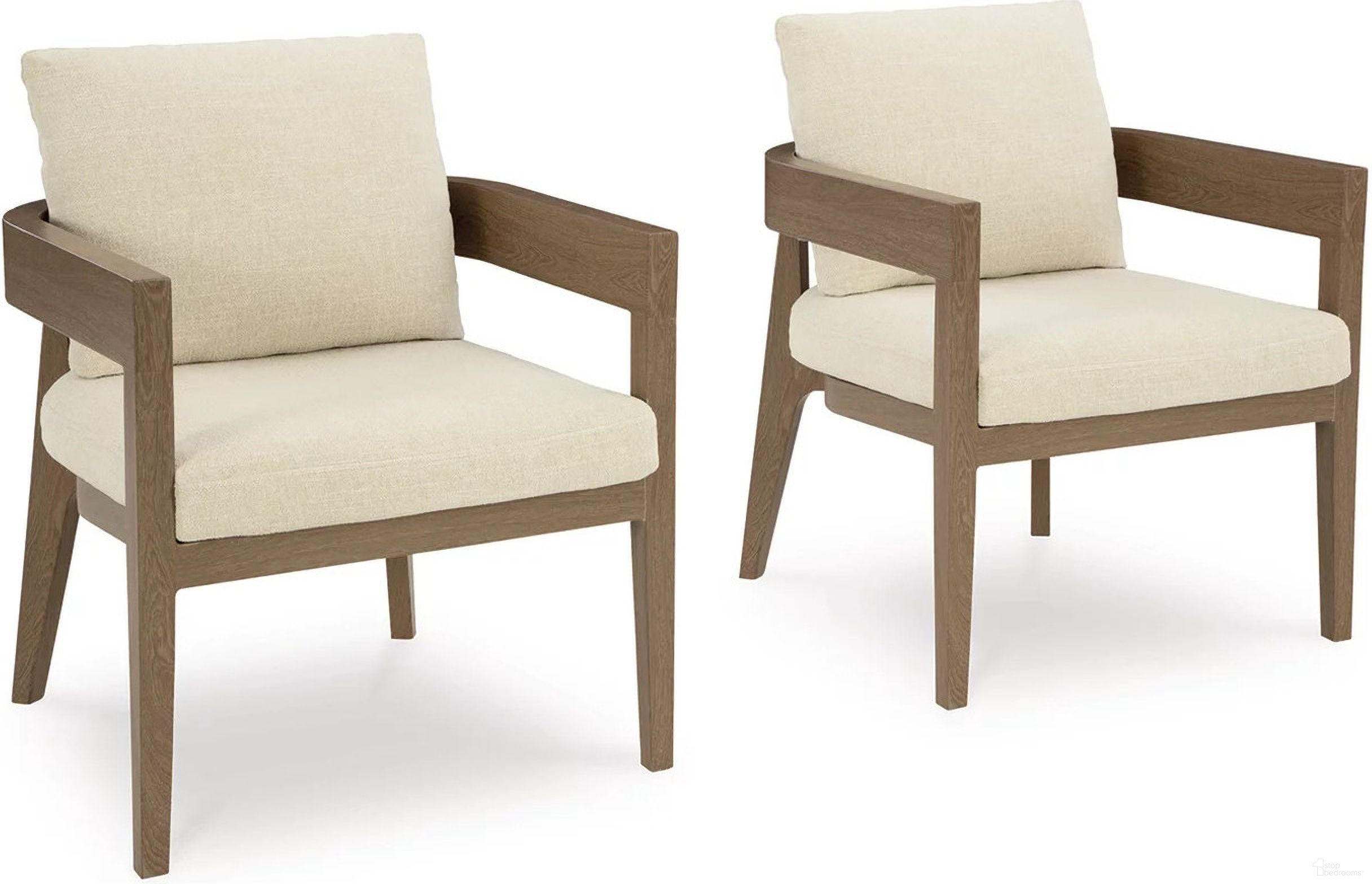 The appearance of Serene Bay Outdoor Dining Arm Chair with Cushion Set of 2 In White and Dark Brown designed by Signature Design by Ashley in the transitional interior design. This white/dark brown piece of furniture was selected by 1StopBedrooms from Serene Bay Collection to add a touch of cosiness and style into your home. Sku: P671-601A. Material: Fabric.