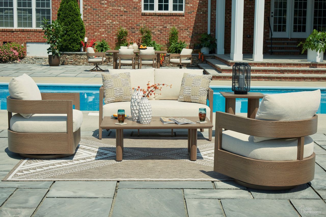 The appearance of Serene Bay Outdoor Occasional Table Set In Dark Brown designed by Signature Design by Ashley in the transitional interior design. This dark brown piece of furniture was selected by 1StopBedrooms from Serene Bay Collection to add a touch of cosiness and style into your home. Sku: P671-701;P671-702. Material: Metal.