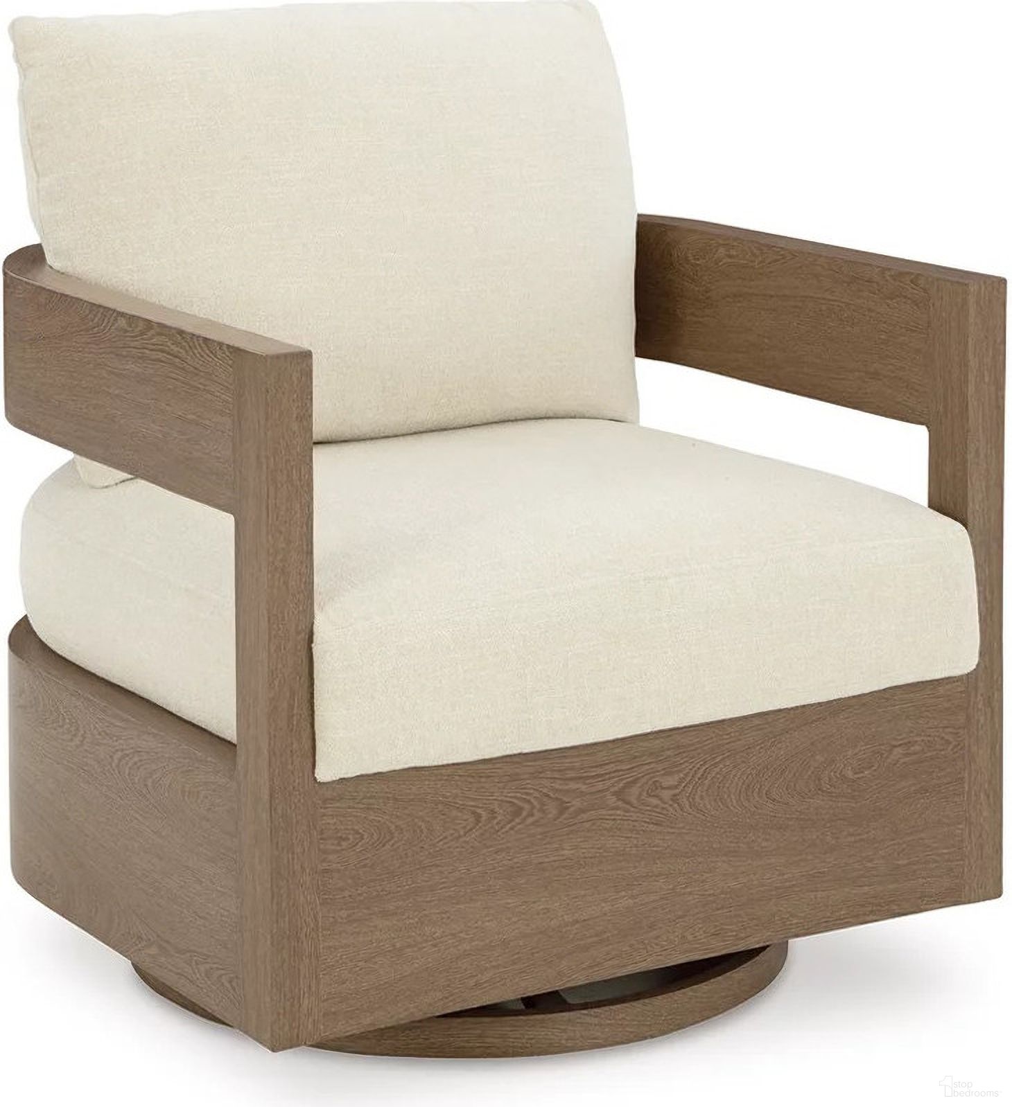 The appearance of Serene Bay Outdoor Swivel Glider Chair with Cushion In White and Dark Brown designed by Signature Design by Ashley in the transitional interior design. This white/dark brown piece of furniture was selected by 1StopBedrooms from Serene Bay Collection to add a touch of cosiness and style into your home. Sku: P671-821. Material: Fabric.