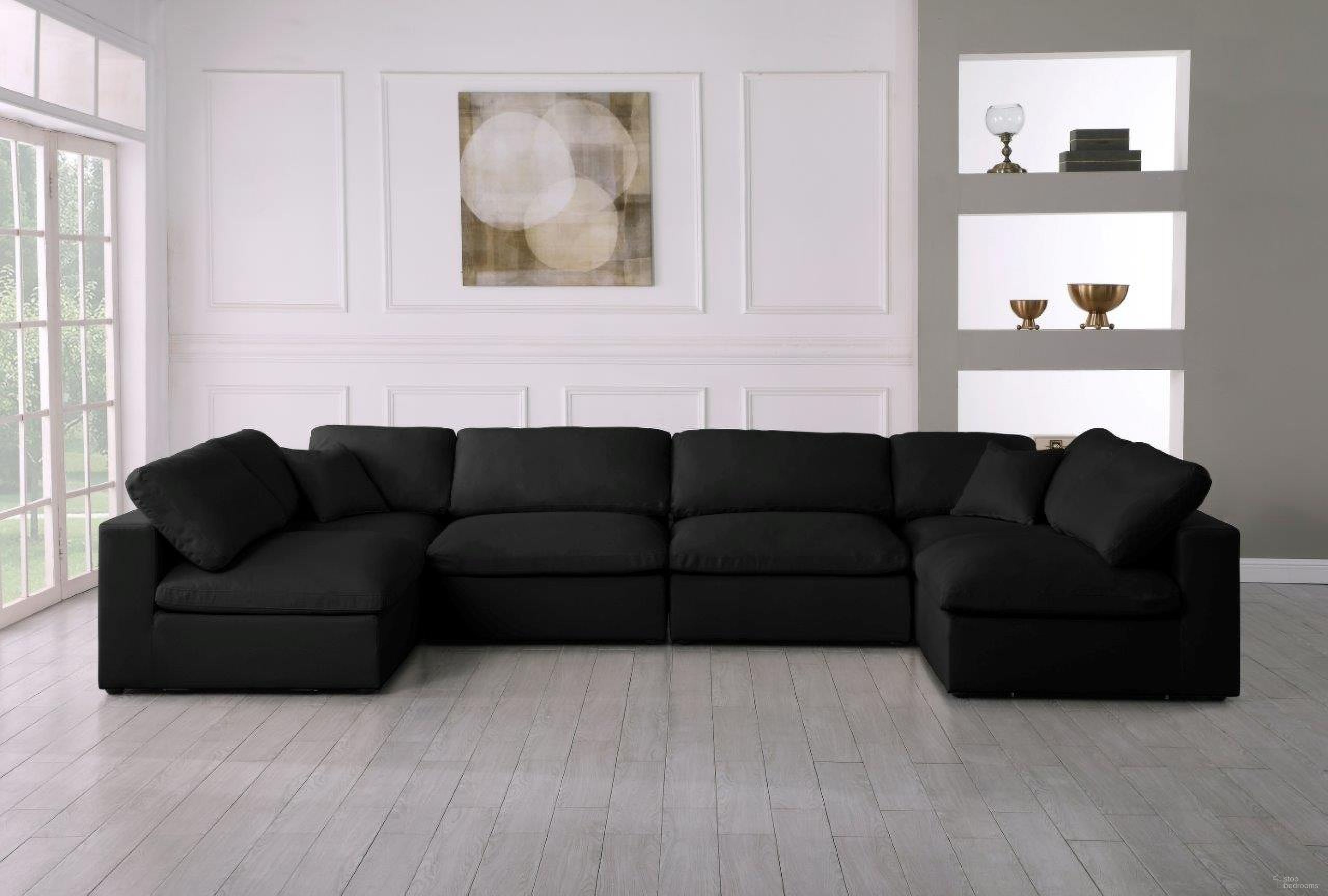 Serene Linen Textured Fabric Deluxe Comfort 6 Piece Modular Sectional In Black