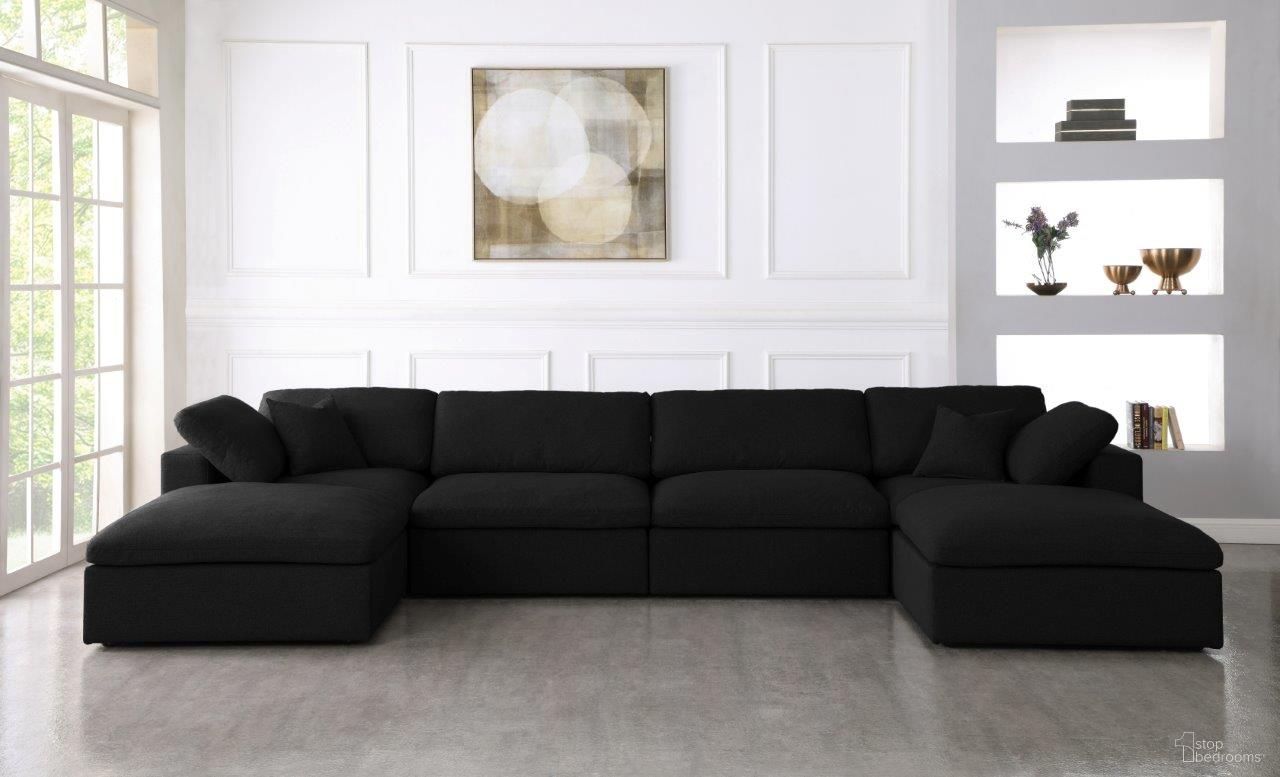 Serene Linen Textured Fabric Deluxe Comfort 6 Piece Modular Sectional In Black