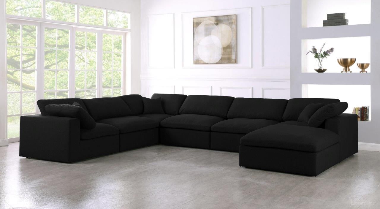 The appearance of Serene Linen Textured Fabric Deluxe Comfort 7 Piece Modular Sectional In Black designed by Meridian in the modern / contemporary interior design. This black piece of furniture was selected by 1StopBedrooms from Serene Collection to add a touch of cosiness and style into your home. Sku: 601Black-Corner;601Black-Corner;601Black-Corner;601Black-Armless;601Black-Armless;601Black-Armless;601Black-Ott. Material: Linen. Layout: U-Shape.