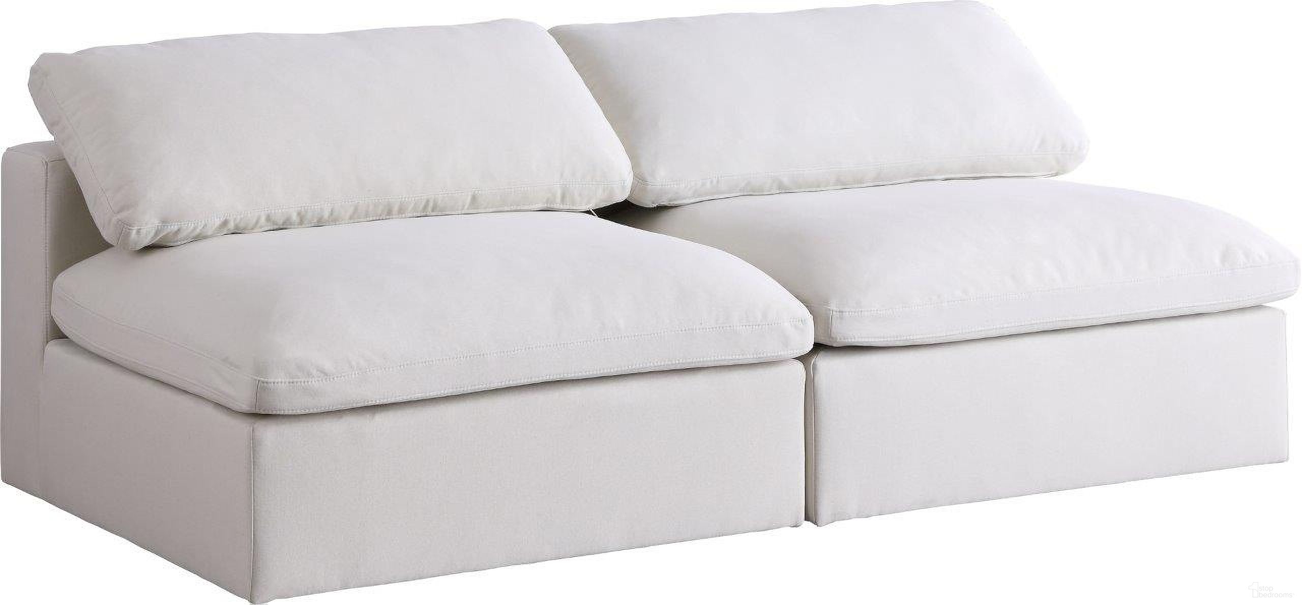 The appearance of Serene Linen Textured Fabric Deluxe Comfort 2 Piece Modular Armless Sofa In Cream designed by Meridian in the modern / contemporary interior design. This cream piece of furniture  was selected by 1StopBedrooms from Serene Collection to add a touch of cosiness and style into your home. Sku: 601Cream-Armless;601Cream-Armless. Material: Wood.