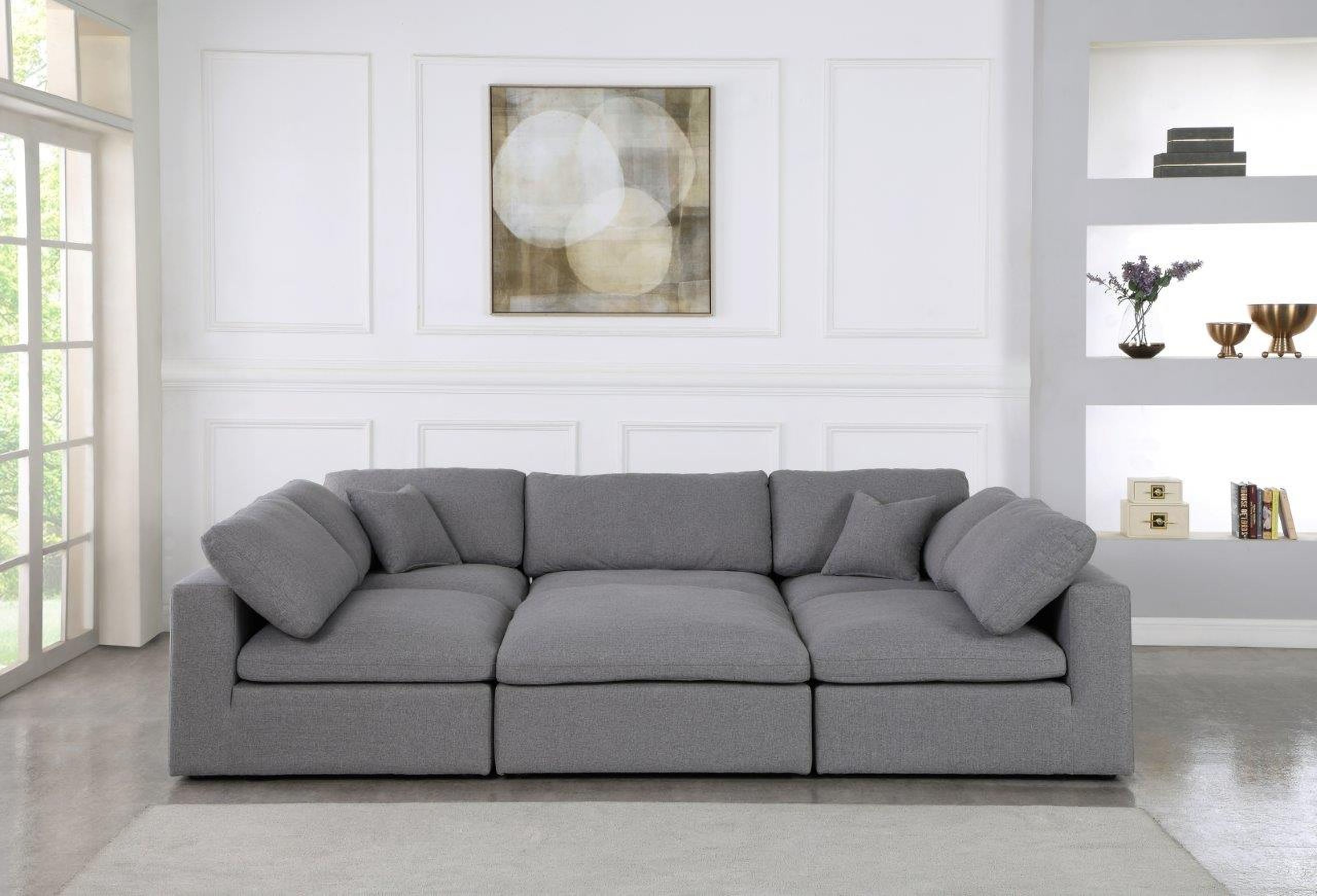 Serene Linen Textured Fabric Deluxe Comfort 6 Piece Modular Sectional In Grey
